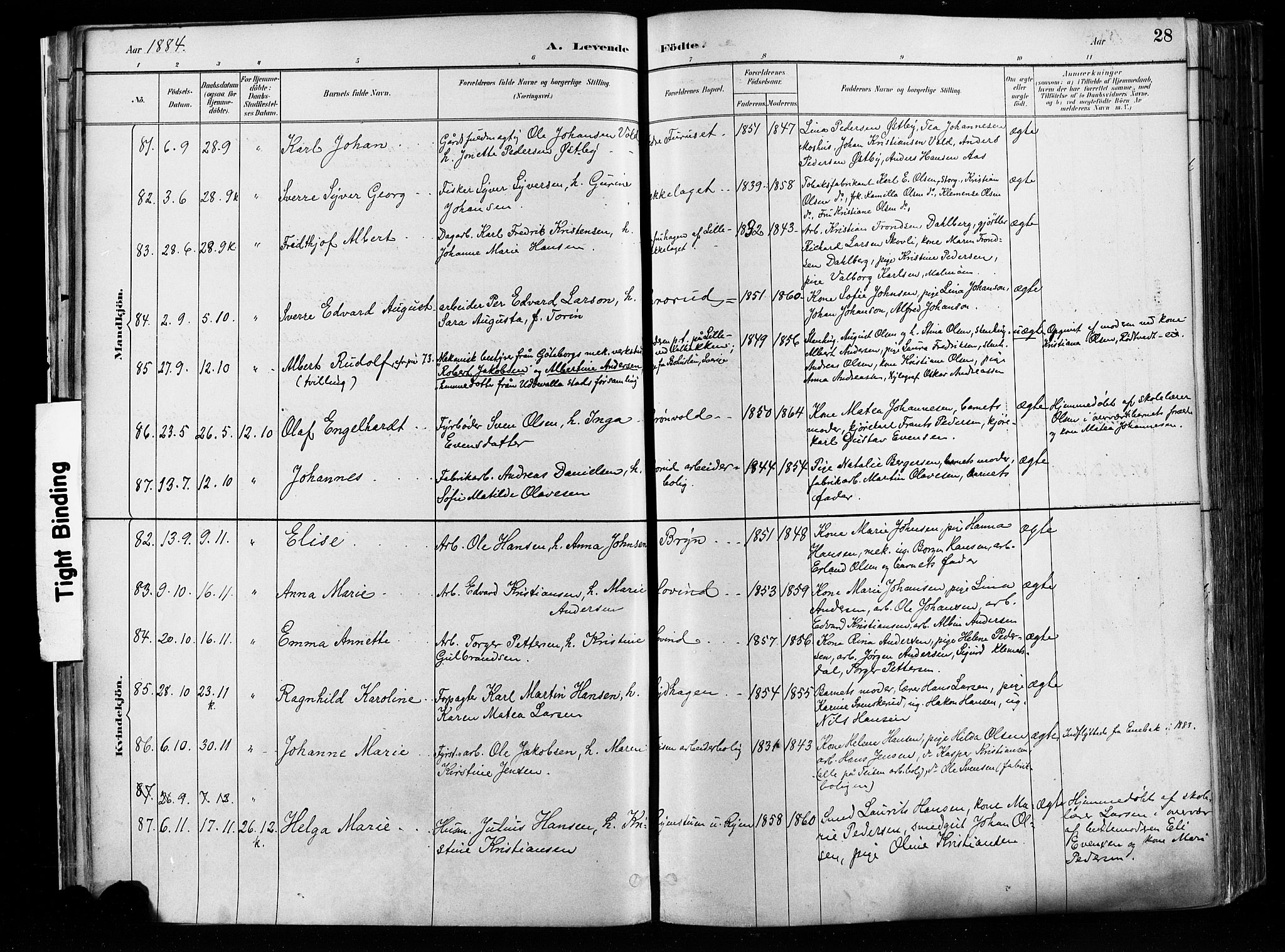 Østre Aker prestekontor Kirkebøker, AV/SAO-A-10840/F/Fa/L0008: Parish register (official) no. I 8, 1883-1894, p. 28