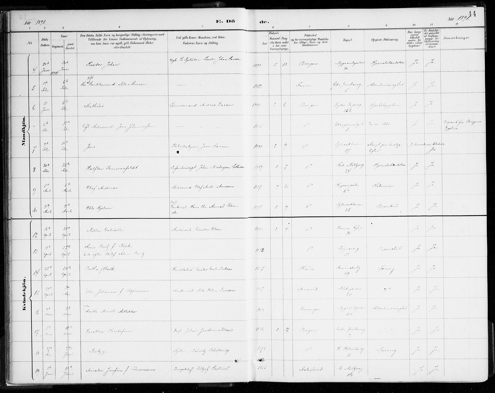 Johanneskirken sokneprestembete, AV/SAB-A-76001/H/Haa/L0019: Parish register (official) no. E 1, 1885-1915, p. 44