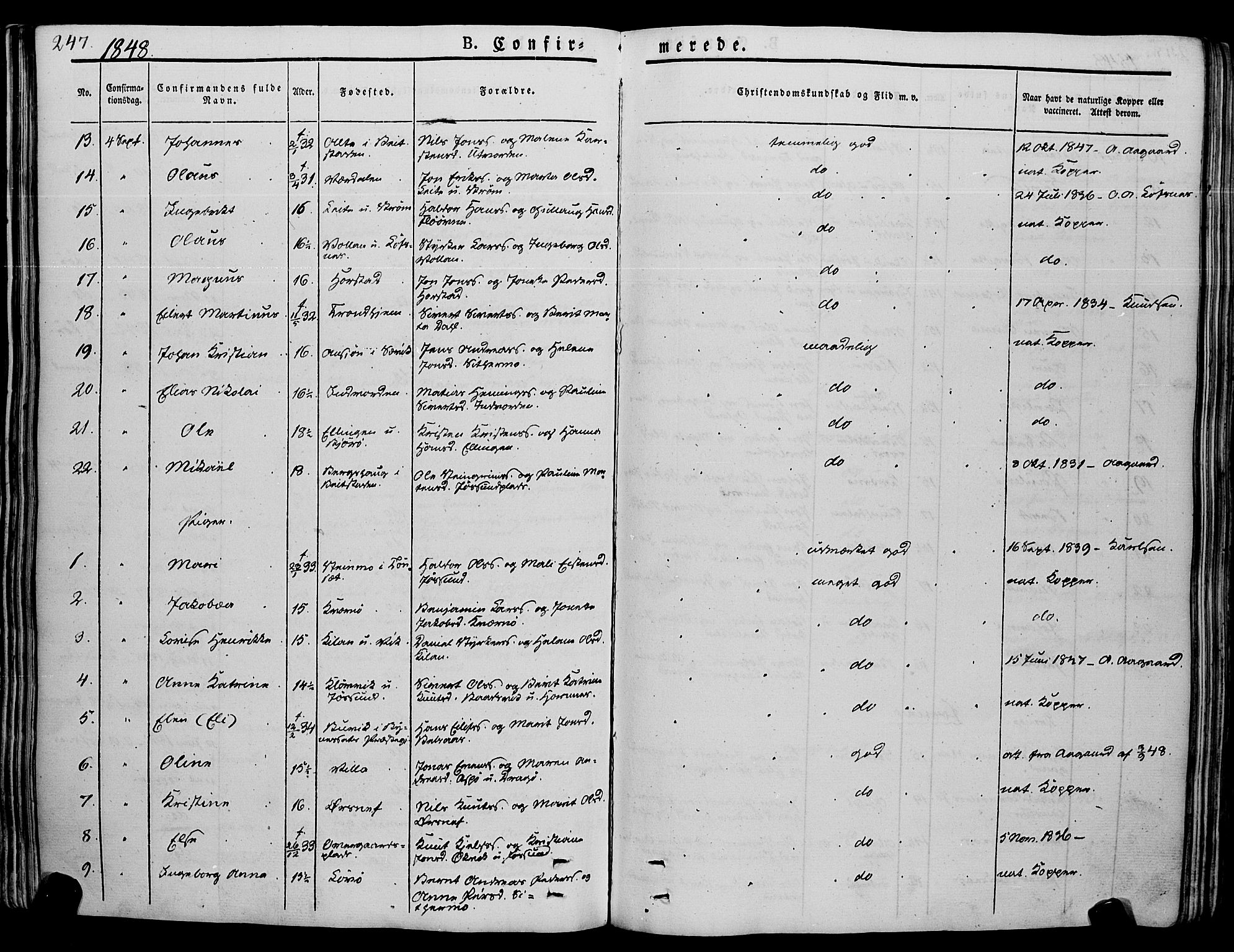 Ministerialprotokoller, klokkerbøker og fødselsregistre - Nord-Trøndelag, SAT/A-1458/773/L0614: Parish register (official) no. 773A05, 1831-1856, p. 247