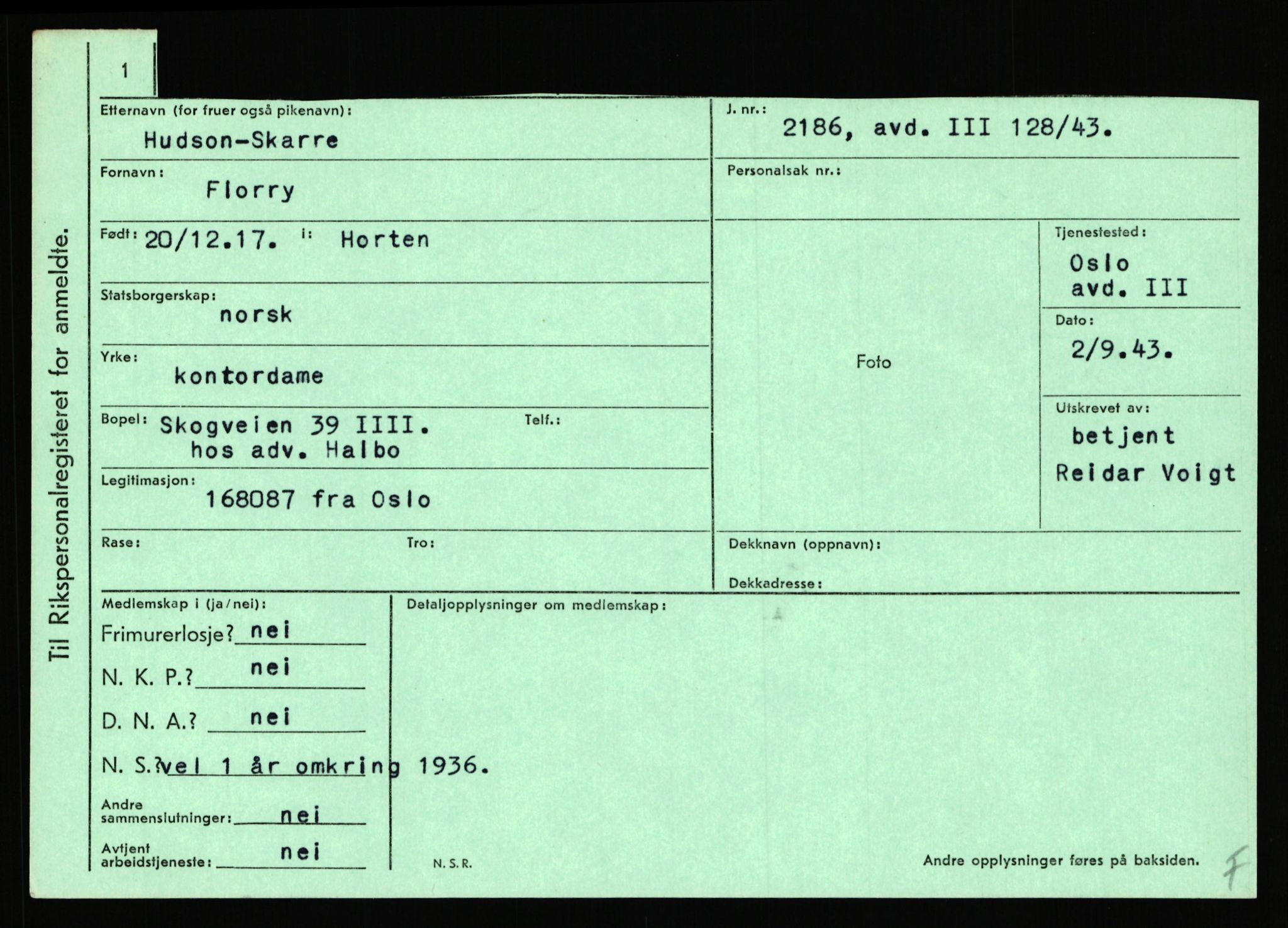 Statspolitiet - Hovedkontoret / Osloavdelingen, AV/RA-S-1329/C/Ca/L0007: Hol - Joelsen, 1943-1945, p. 1201