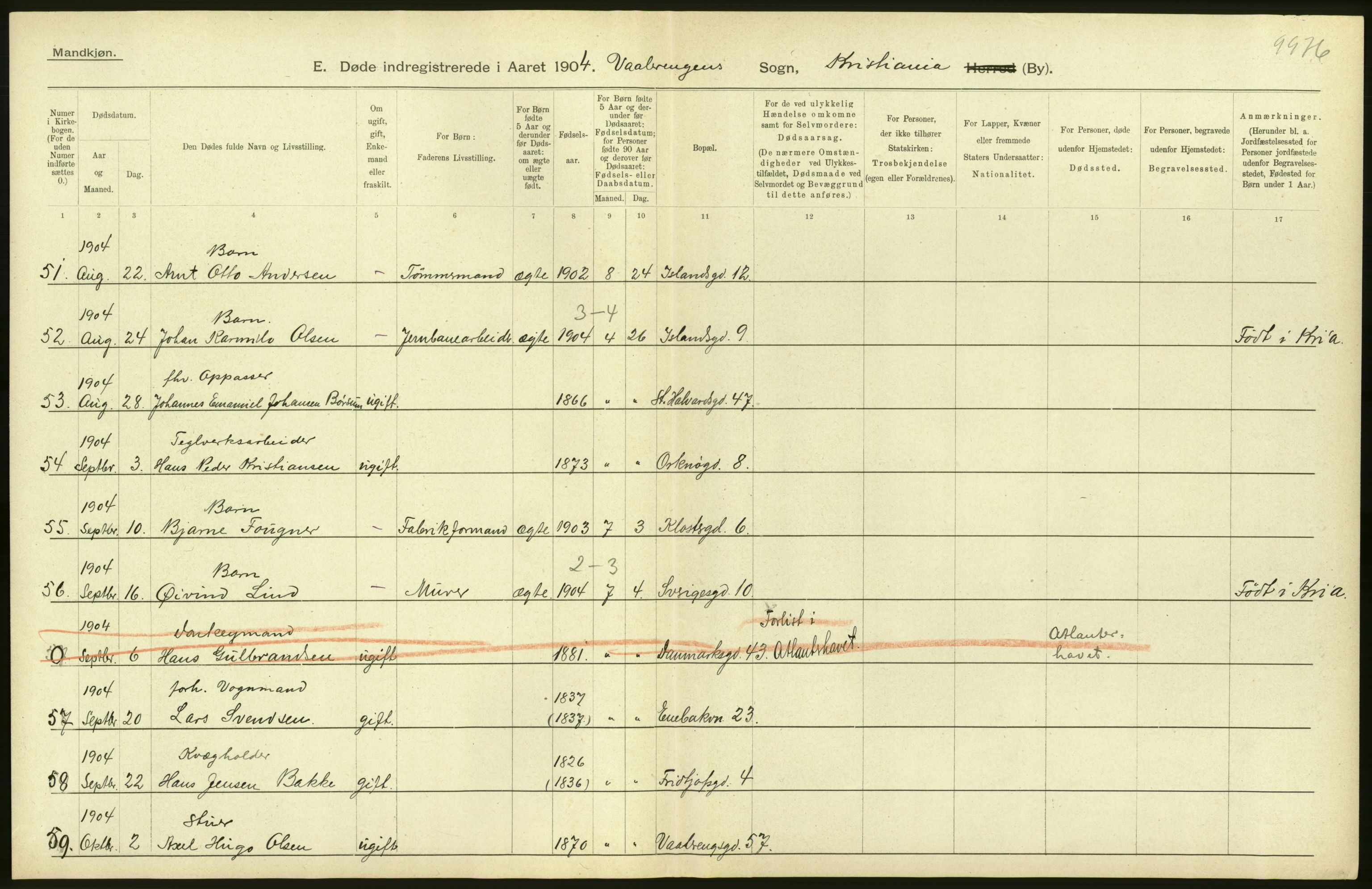 Statistisk sentralbyrå, Sosiodemografiske emner, Befolkning, AV/RA-S-2228/D/Df/Dfa/Dfab/L0004: Kristiania: Gifte, døde, 1904, p. 416