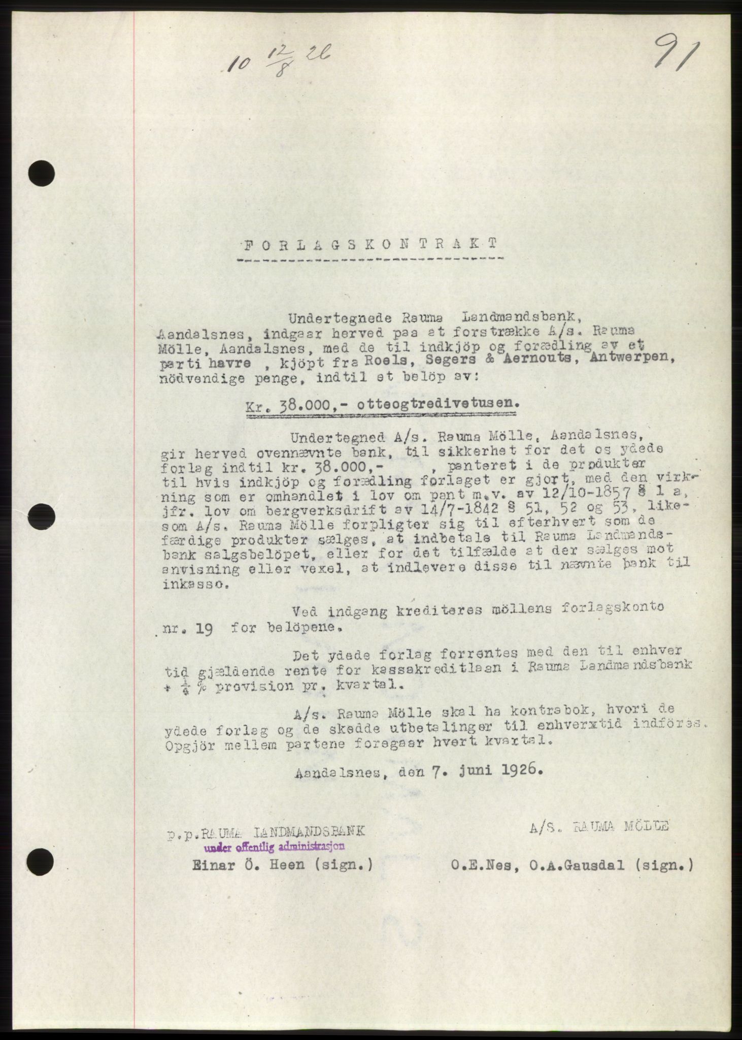 Romsdal sorenskriveri, AV/SAT-A-4149/1/2/2C/L0051: Mortgage book no. 45, 1926-1927, Deed date: 12.08.1926