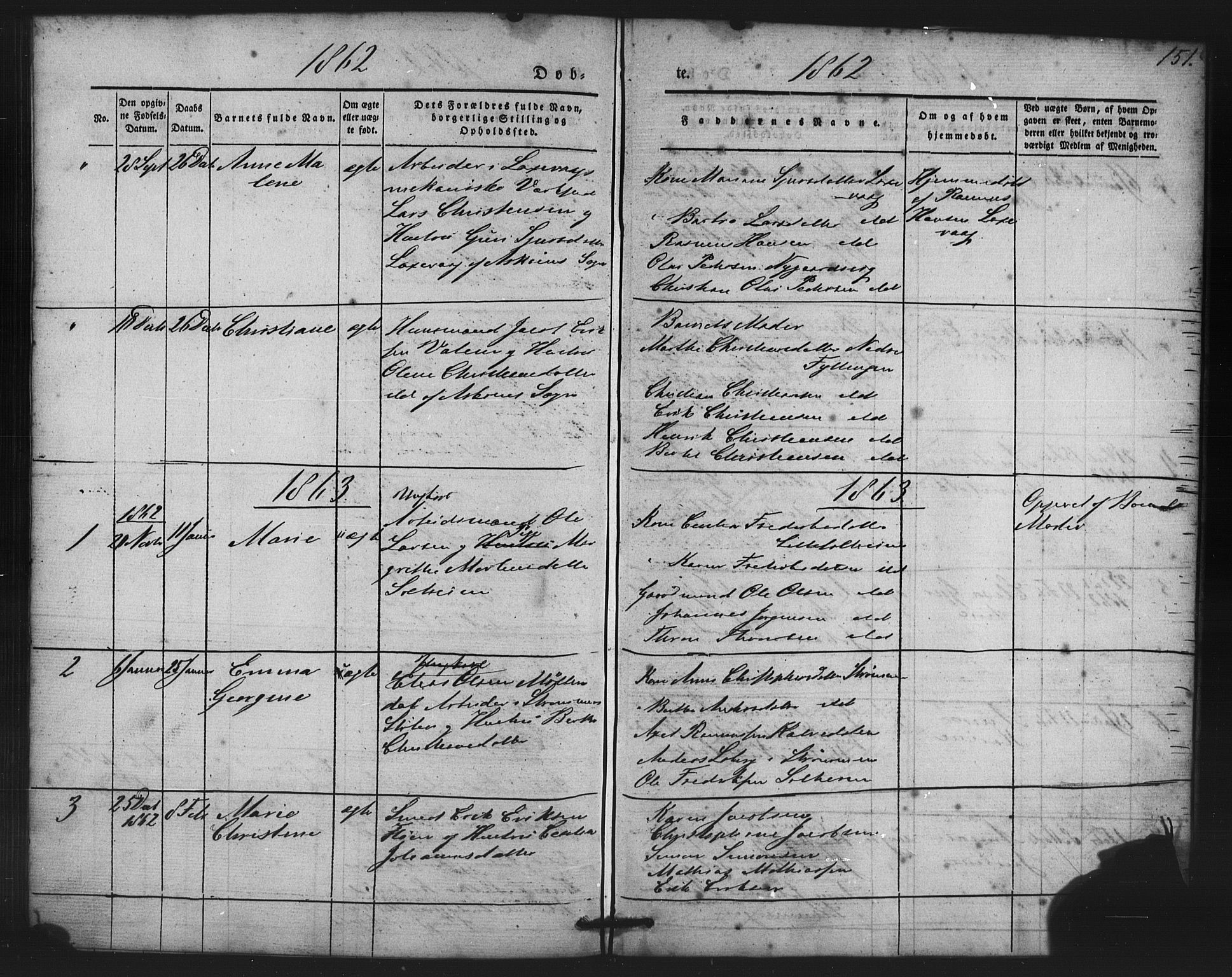 St. Jørgens hospital og Årstad sokneprestembete, SAB/A-99934: Parish register (copy) no. A 2, 1843-1863, p. 151