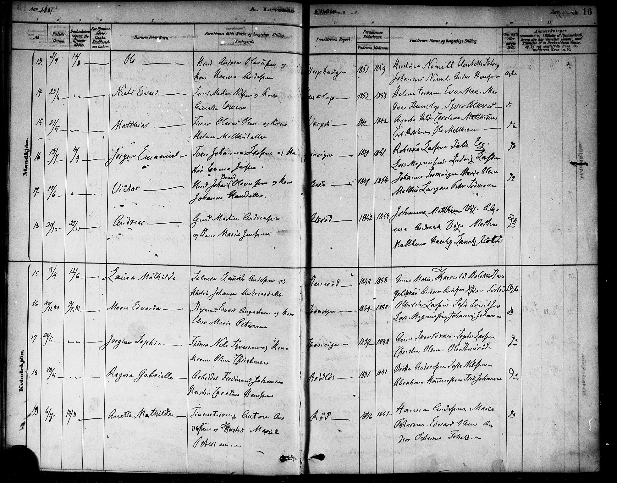 Berg prestekontor Kirkebøker, SAO/A-10902/F/Fa/L0006: Parish register (official) no. I 6, 1878-1887, p. 16