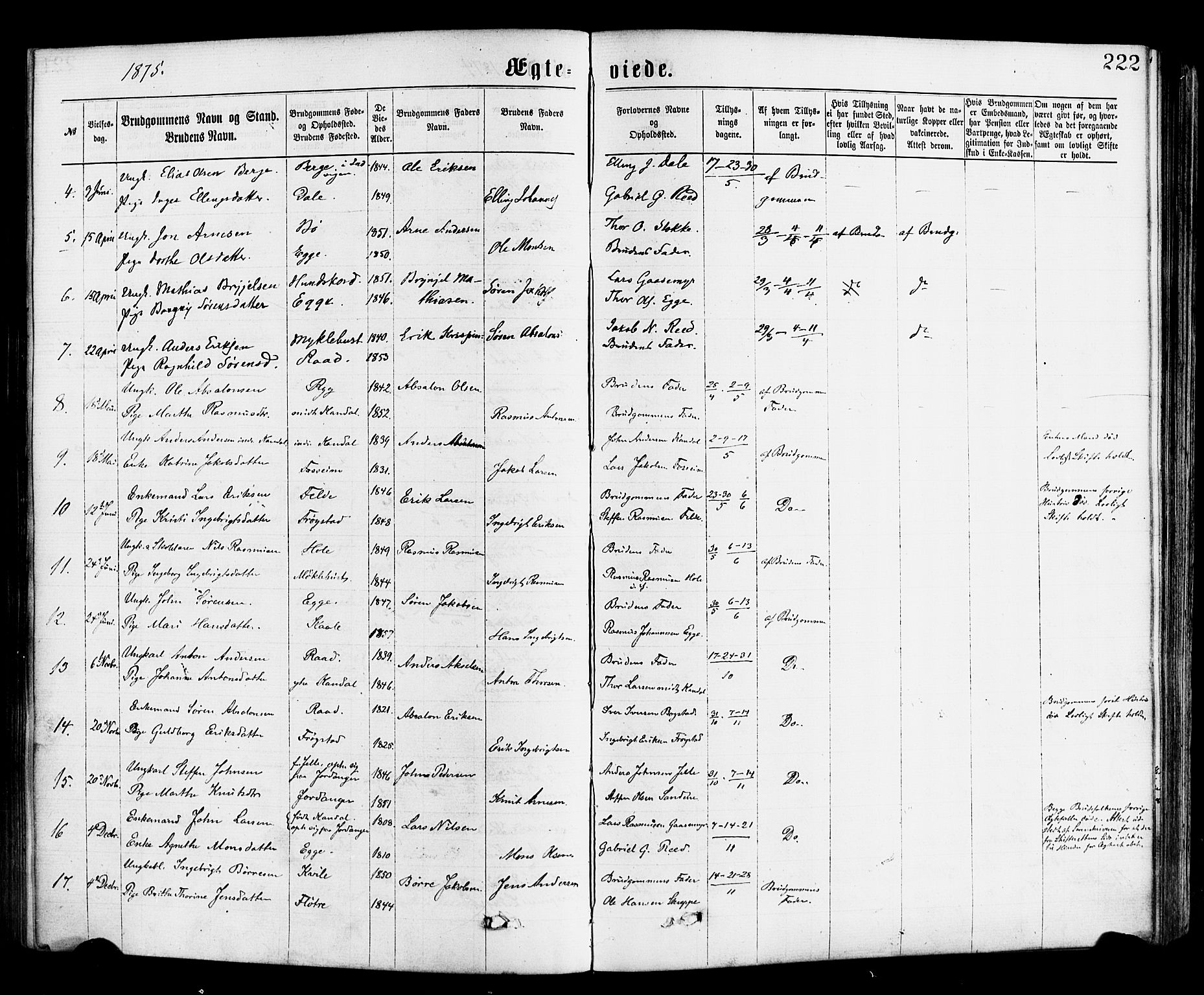 Gloppen sokneprestembete, AV/SAB-A-80101/H/Haa/Haac/L0001: Parish register (official) no. C 1, 1871-1886, p. 222