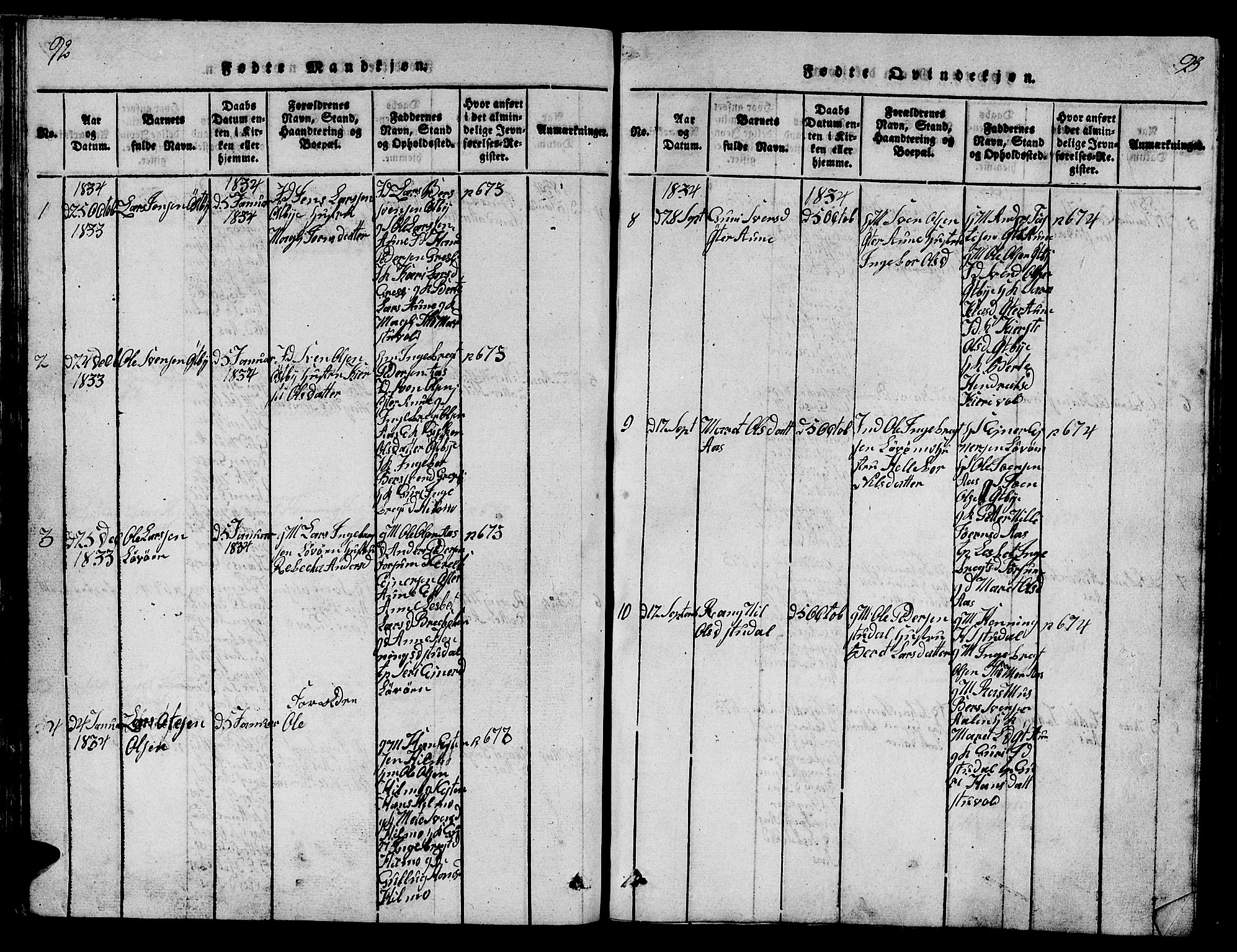 Ministerialprotokoller, klokkerbøker og fødselsregistre - Sør-Trøndelag, SAT/A-1456/698/L1164: Parish register (copy) no. 698C01, 1816-1861, p. 92-93