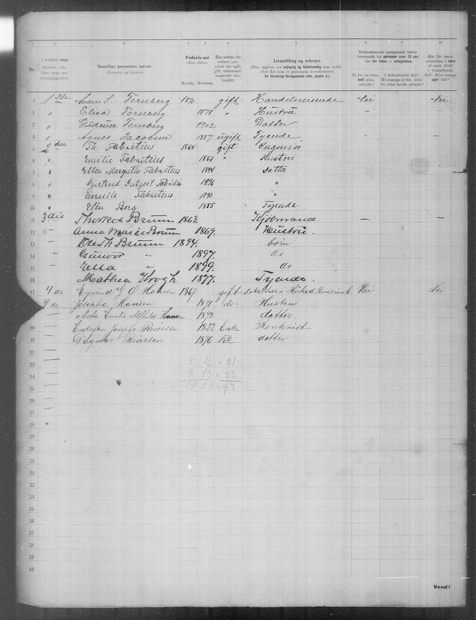 OBA, Municipal Census 1902 for Kristiania, 1902, p. 24110