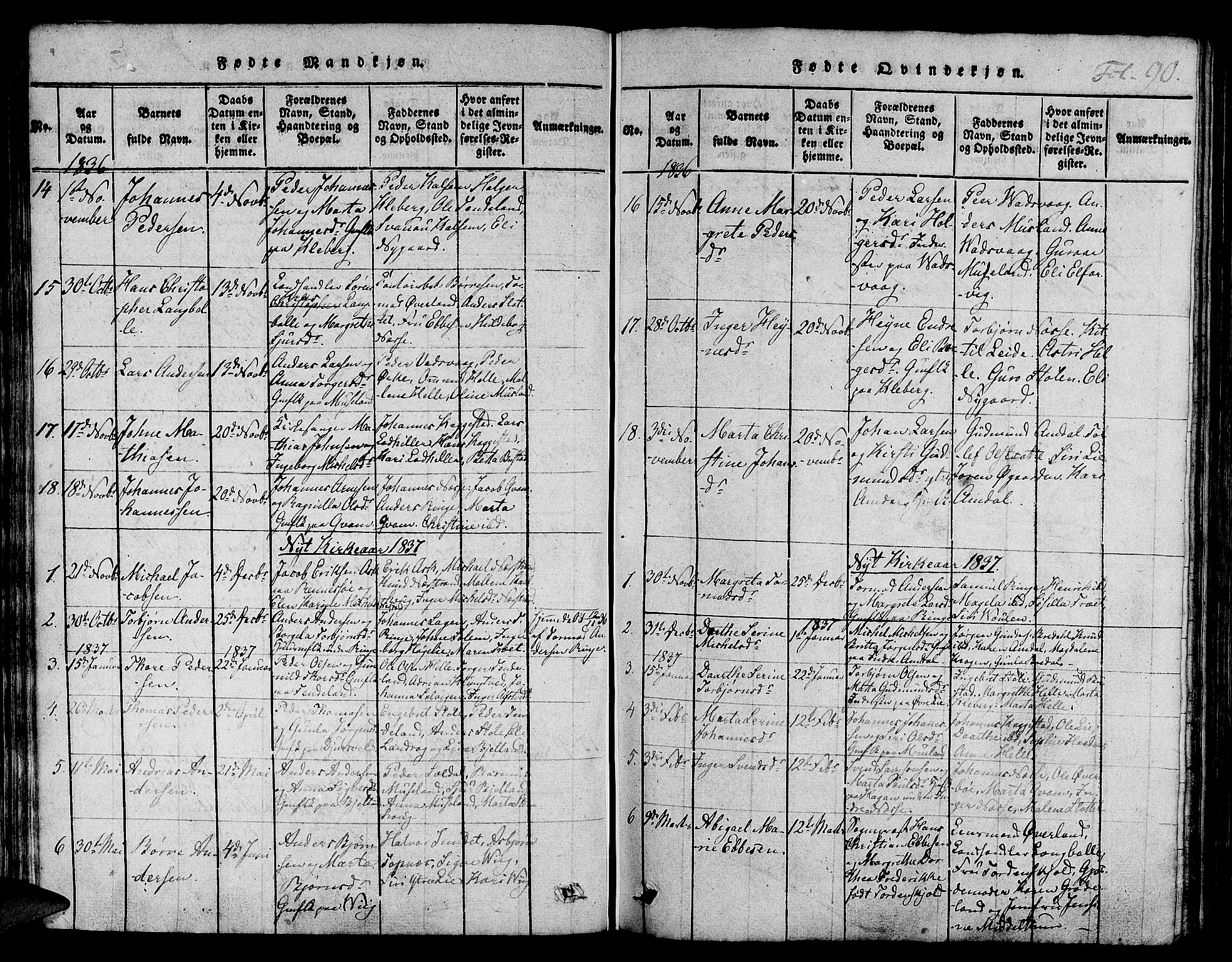 Nedstrand sokneprestkontor, SAST/A-101841/01/IV: Parish register (official) no. A 6, 1816-1838, p. 90