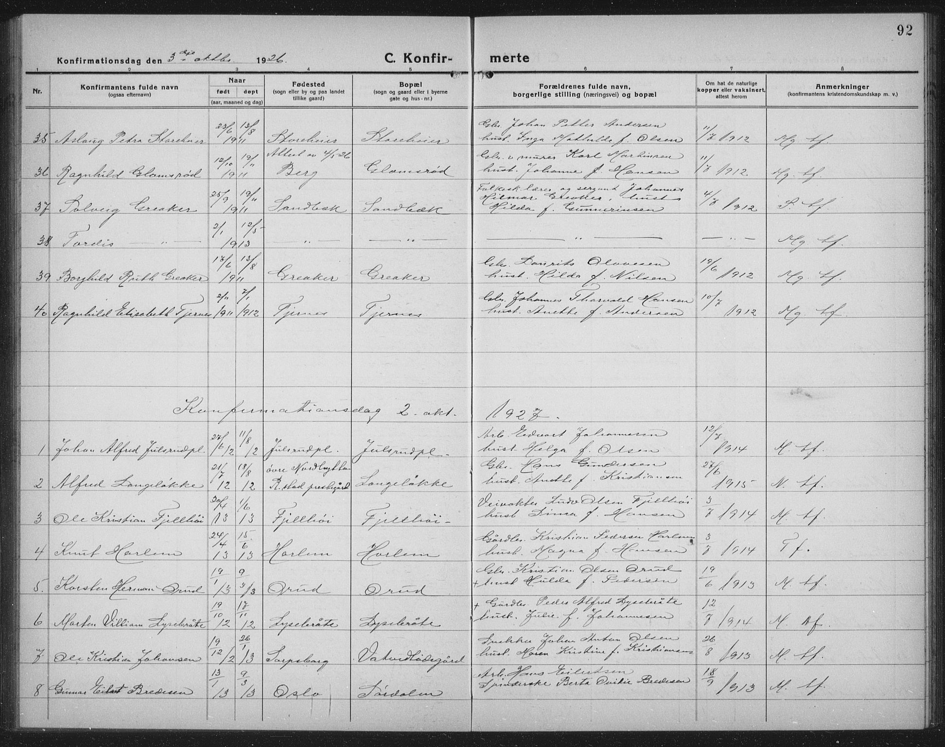 Rakkestad prestekontor Kirkebøker, AV/SAO-A-2008/G/Gb/L0003: Parish register (copy) no. II 3, 1920-1941, p. 92