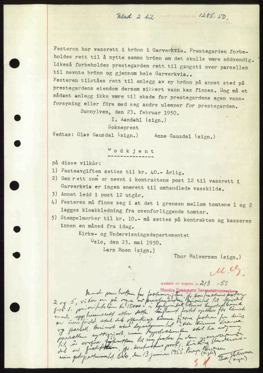 Nordre Sunnmøre sorenskriveri, AV/SAT-A-0006/1/2/2C/2Ca: Mortgage book no. A34, 1950-1950, Diary no: : 1285/1950