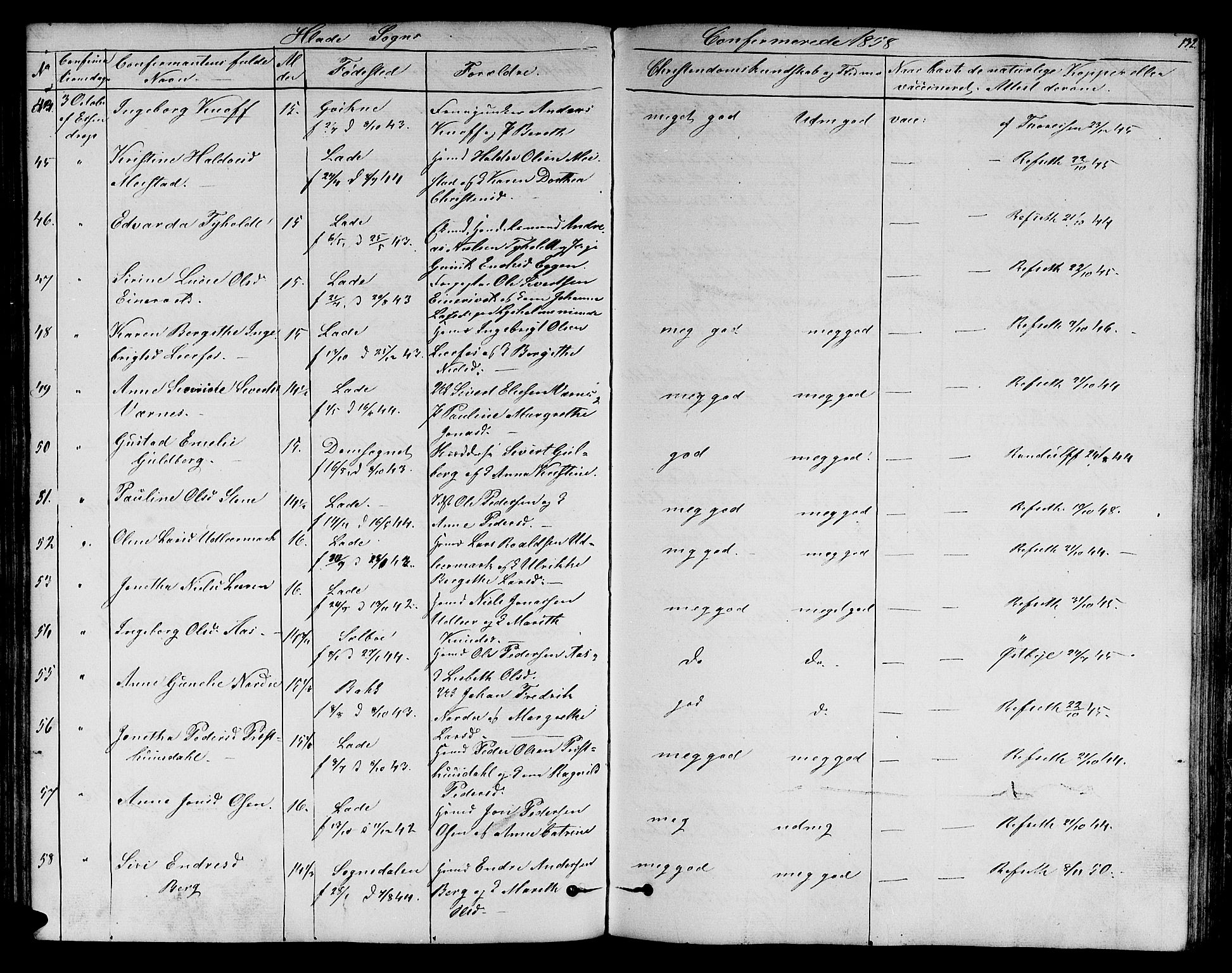 Ministerialprotokoller, klokkerbøker og fødselsregistre - Sør-Trøndelag, AV/SAT-A-1456/606/L0310: Parish register (copy) no. 606C06, 1850-1859, p. 132