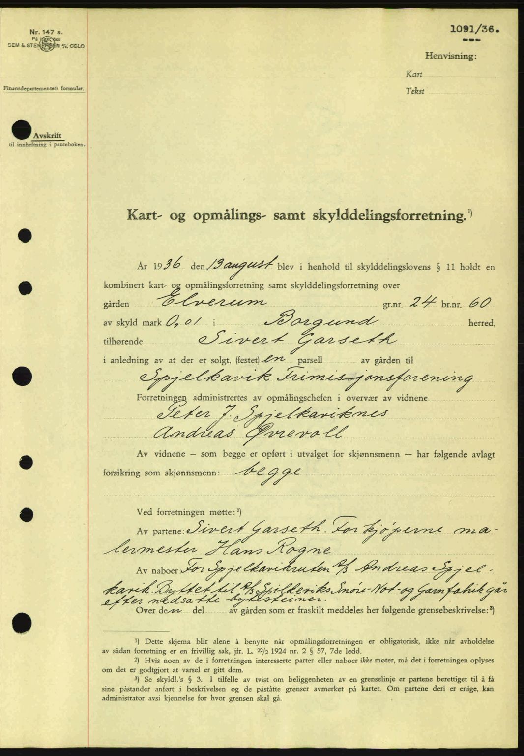 Nordre Sunnmøre sorenskriveri, AV/SAT-A-0006/1/2/2C/2Ca: Mortgage book no. A1, 1936-1936, Diary no: : 1091/1936