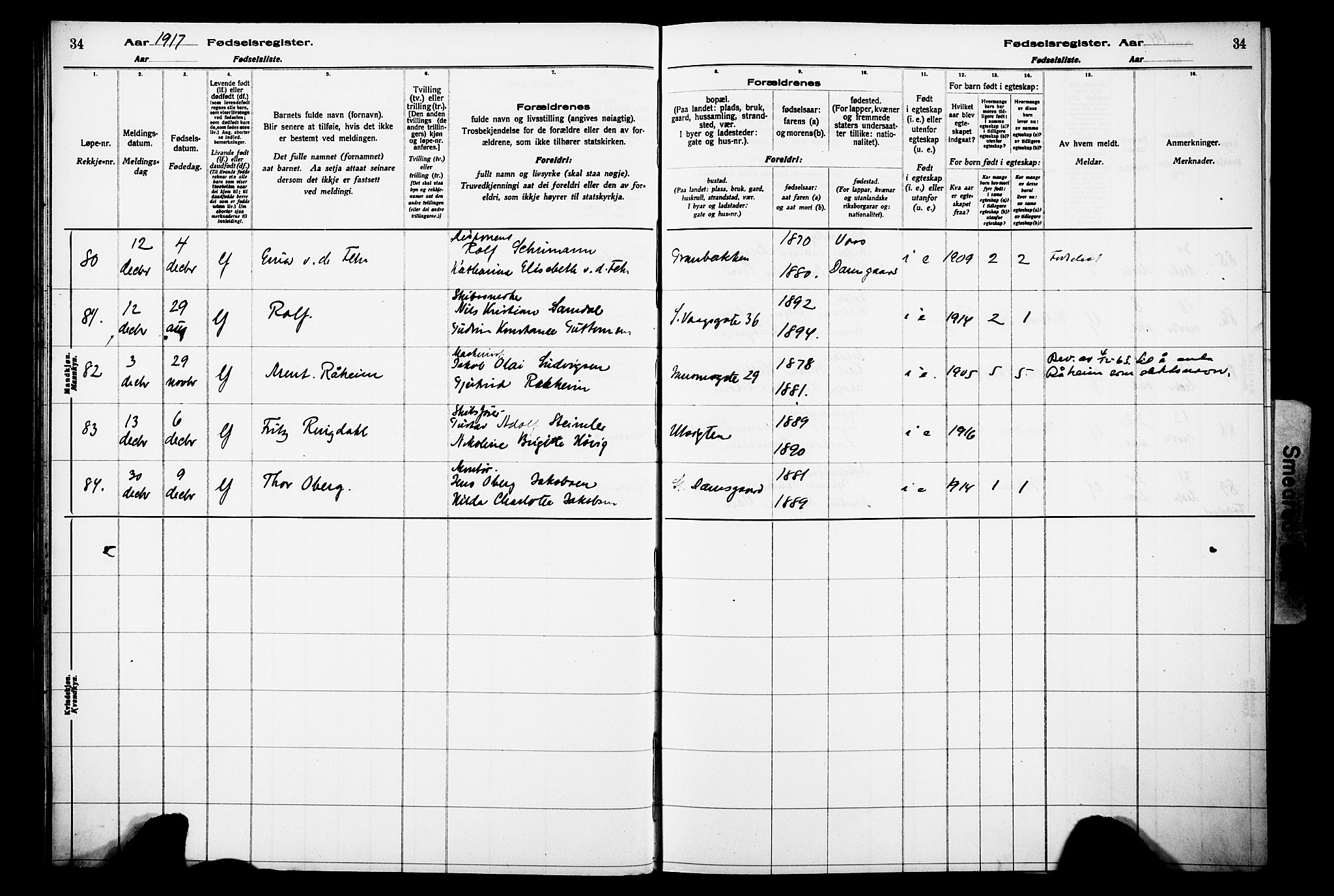 Laksevåg Sokneprestembete, AV/SAB-A-76501/I/Id/L00A1: Birth register no. A 1, 1916-1926, p. 34