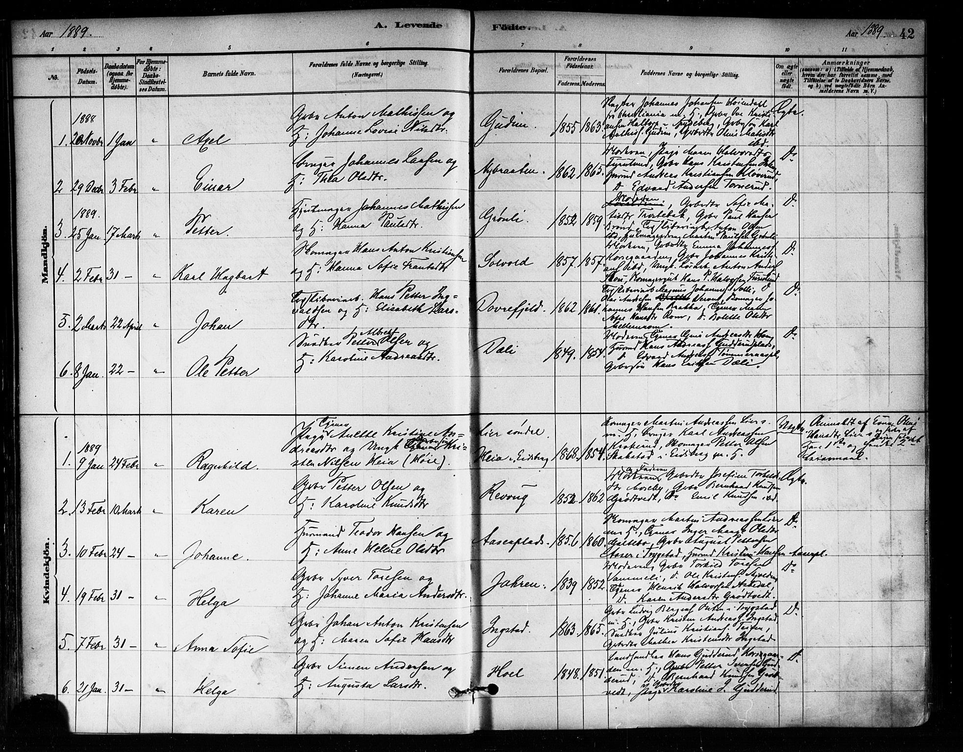 Askim prestekontor Kirkebøker, AV/SAO-A-10900/F/Fa/L0007: Parish register (official) no. 7, 1882-1897, p. 42