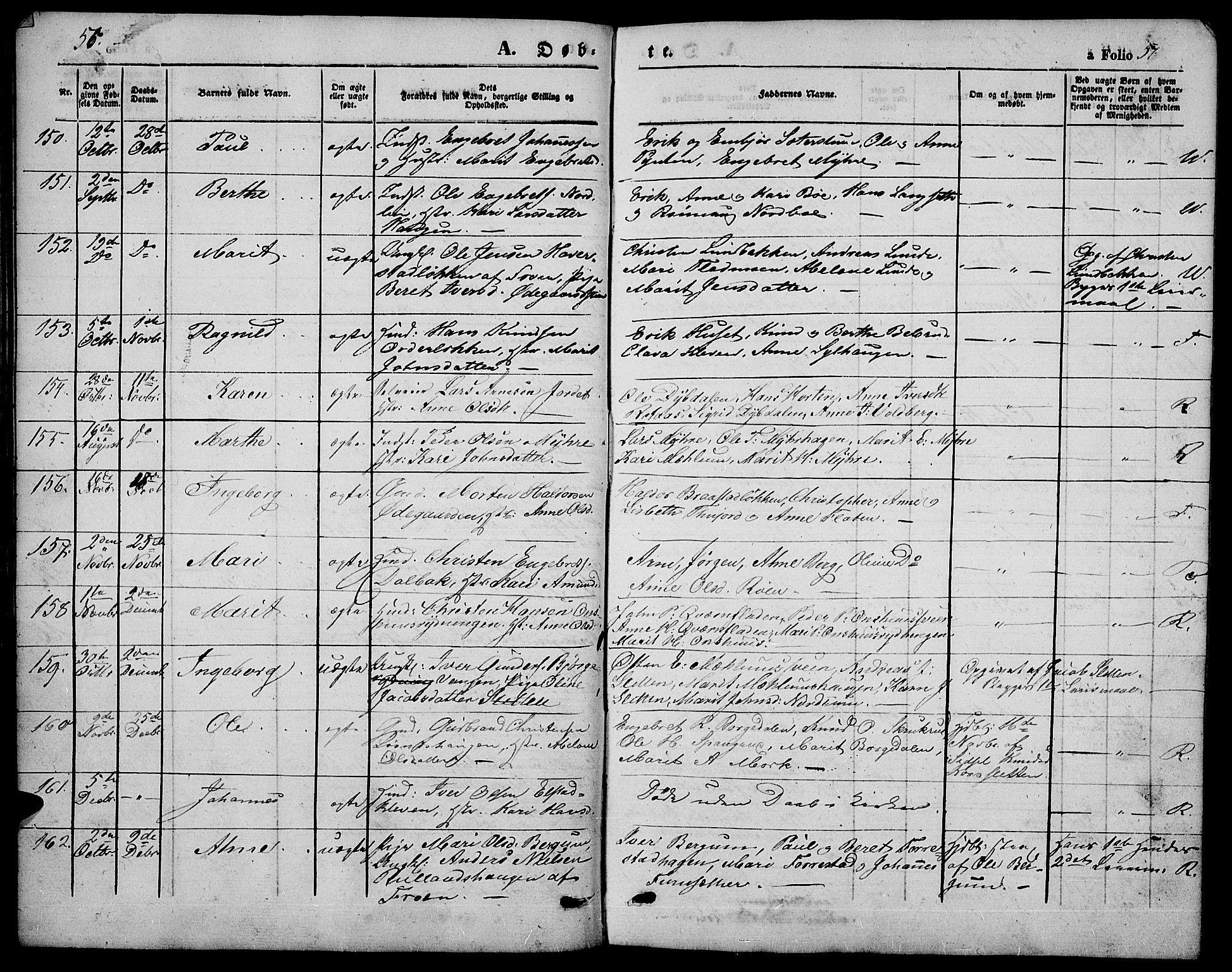 Ringebu prestekontor, SAH/PREST-082/H/Ha/Hab/L0003: Parish register (copy) no. 3, 1854-1866, p. 56-57