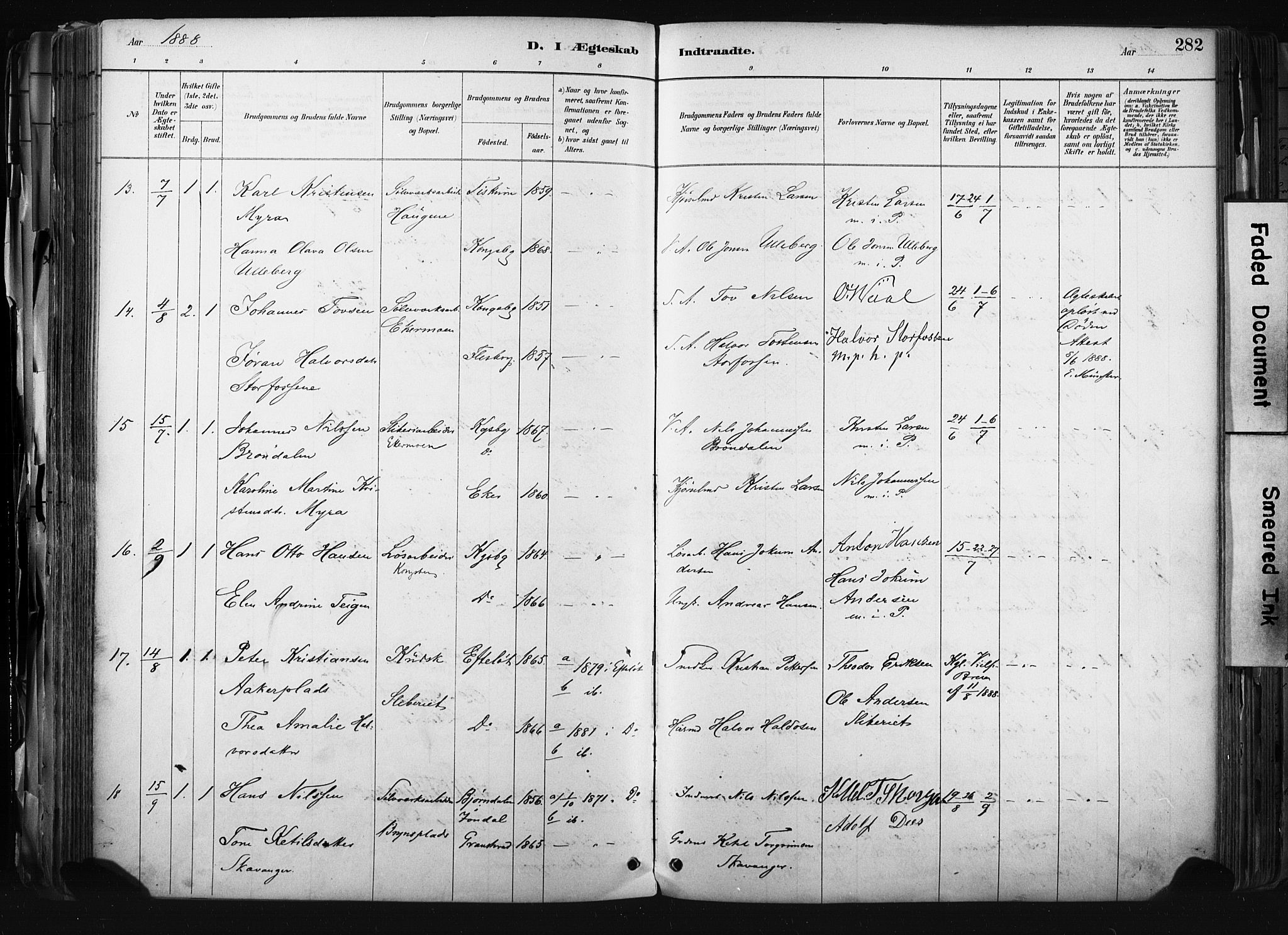 Kongsberg kirkebøker, AV/SAKO-A-22/F/Fb/L0002: Parish register (official) no. II 2, 1886-1896, p. 282