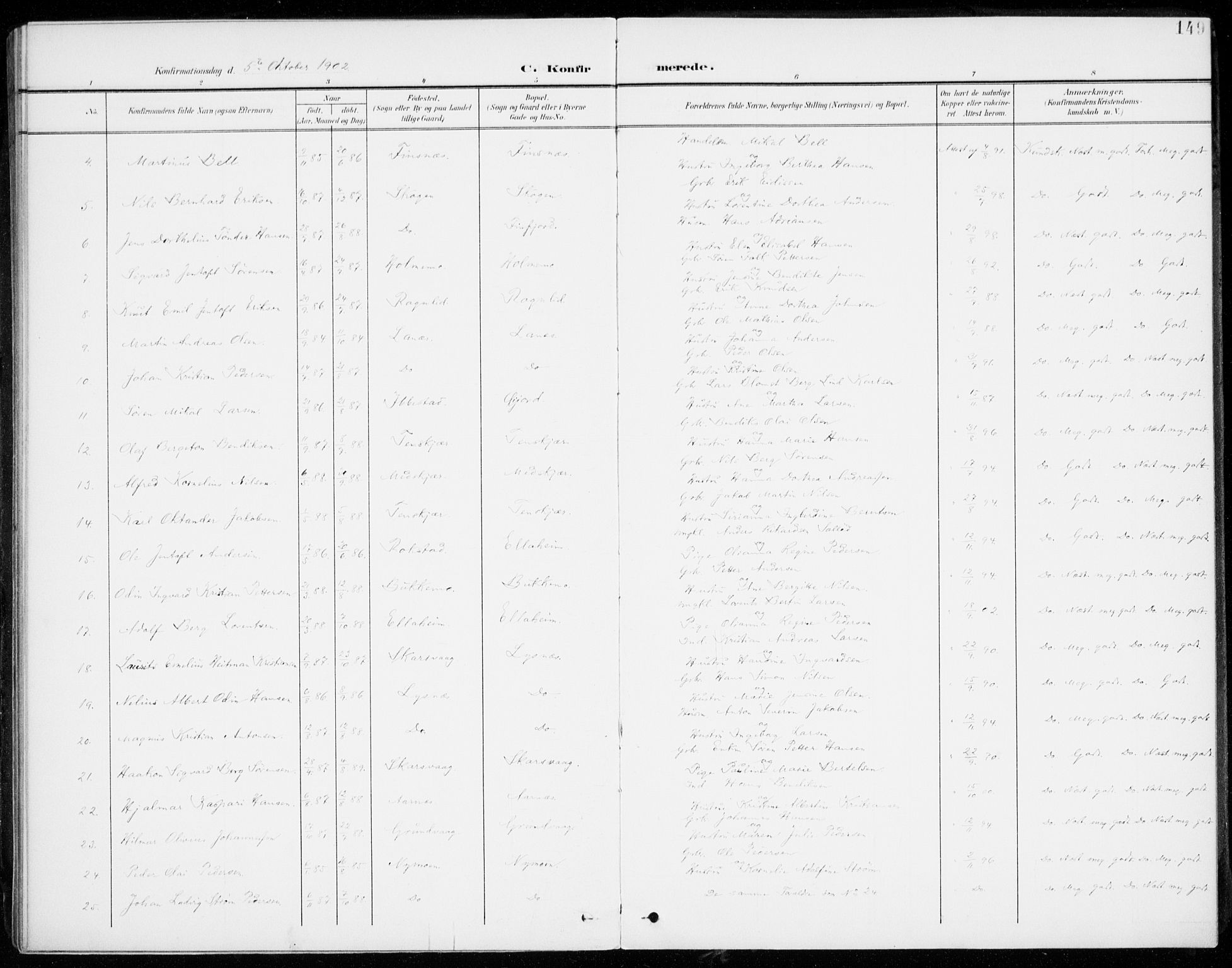 Lenvik sokneprestembete, SATØ/S-1310/H/Ha/Haa/L0014kirke: Parish register (official) no. 14, 1899-1909, p. 149