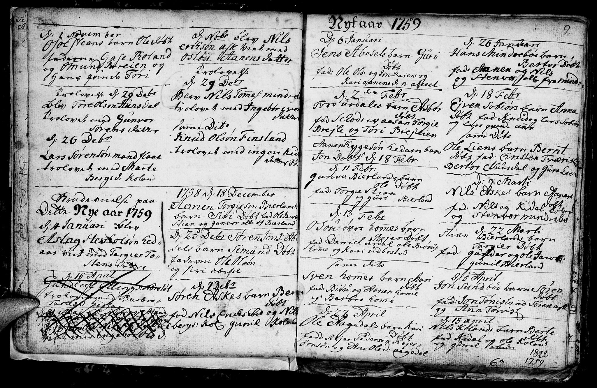 Bjelland sokneprestkontor, AV/SAK-1111-0005/F/Fb/Fba/L0002: Parish register (copy) no. B 2, 1753-1792, p. 9