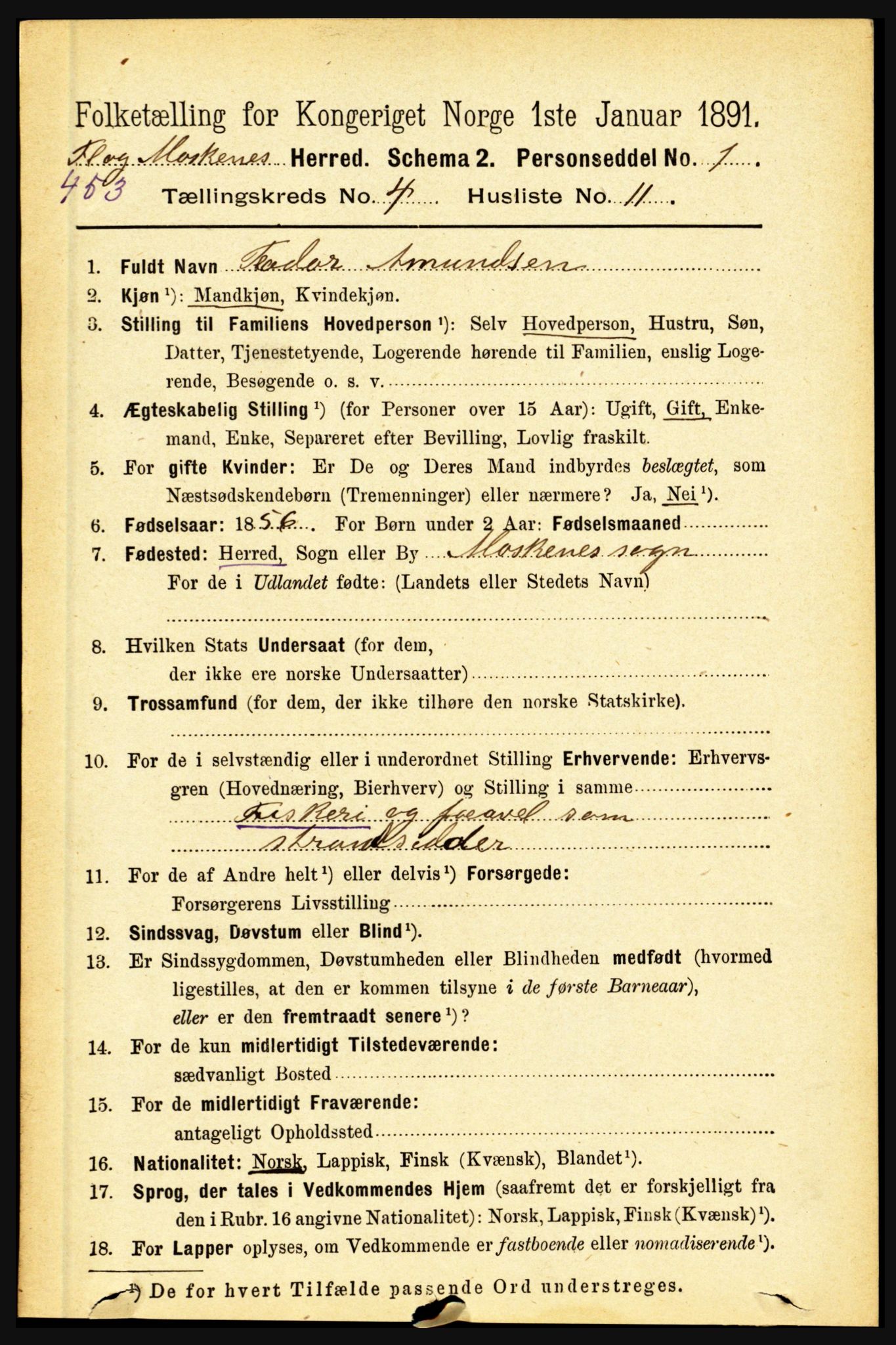 RA, 1891 census for 1859 Flakstad, 1891, p. 1952