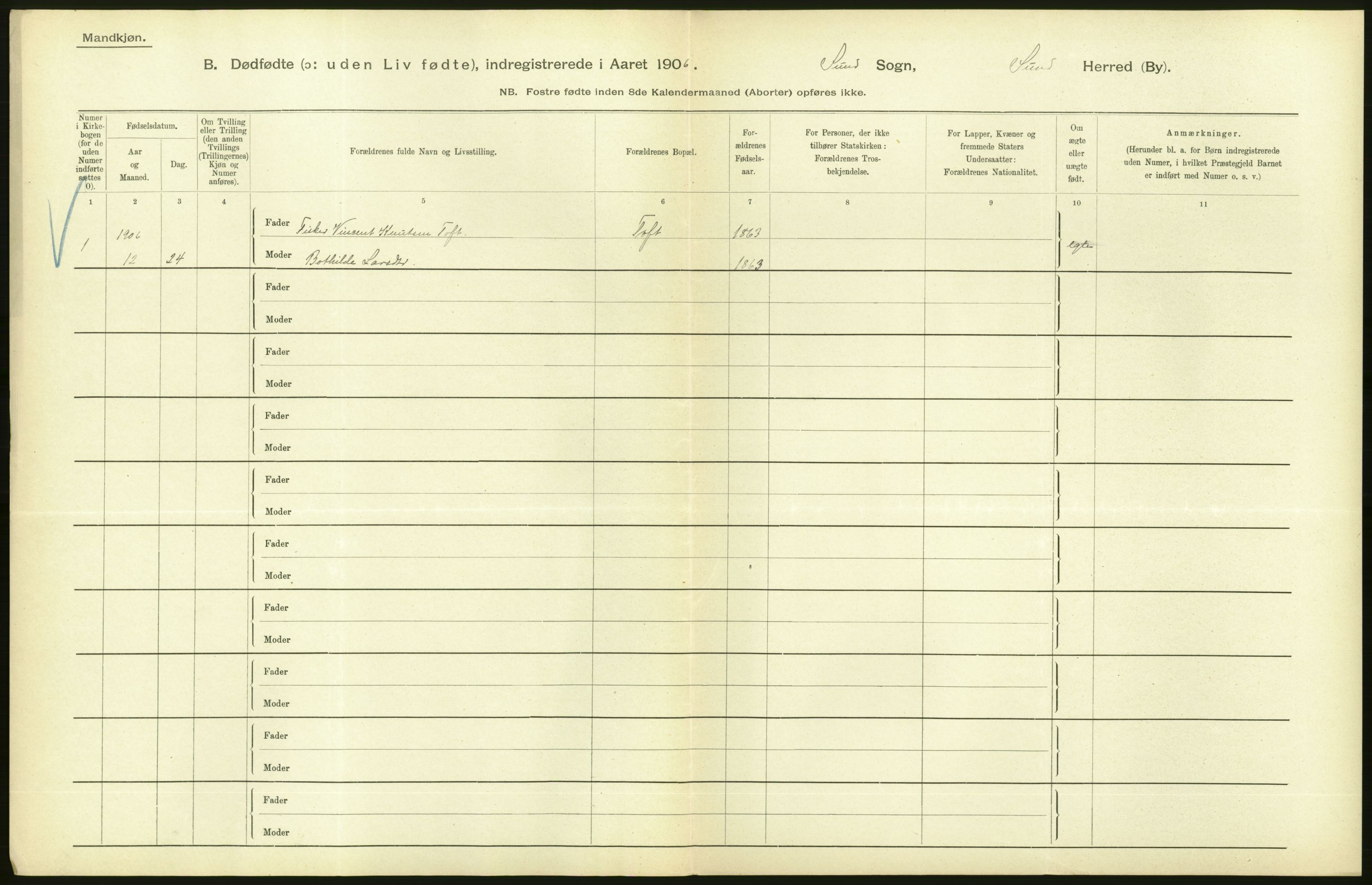 Statistisk sentralbyrå, Sosiodemografiske emner, Befolkning, AV/RA-S-2228/D/Df/Dfa/Dfad/L0029: S. Bergenhus amt: Gifte, dødfødte. Bygder., 1906, p. 260