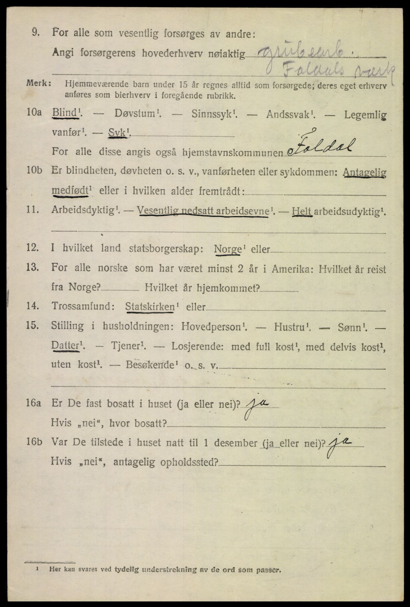 SAH, 1920 census for Folldal, 1920, p. 3912