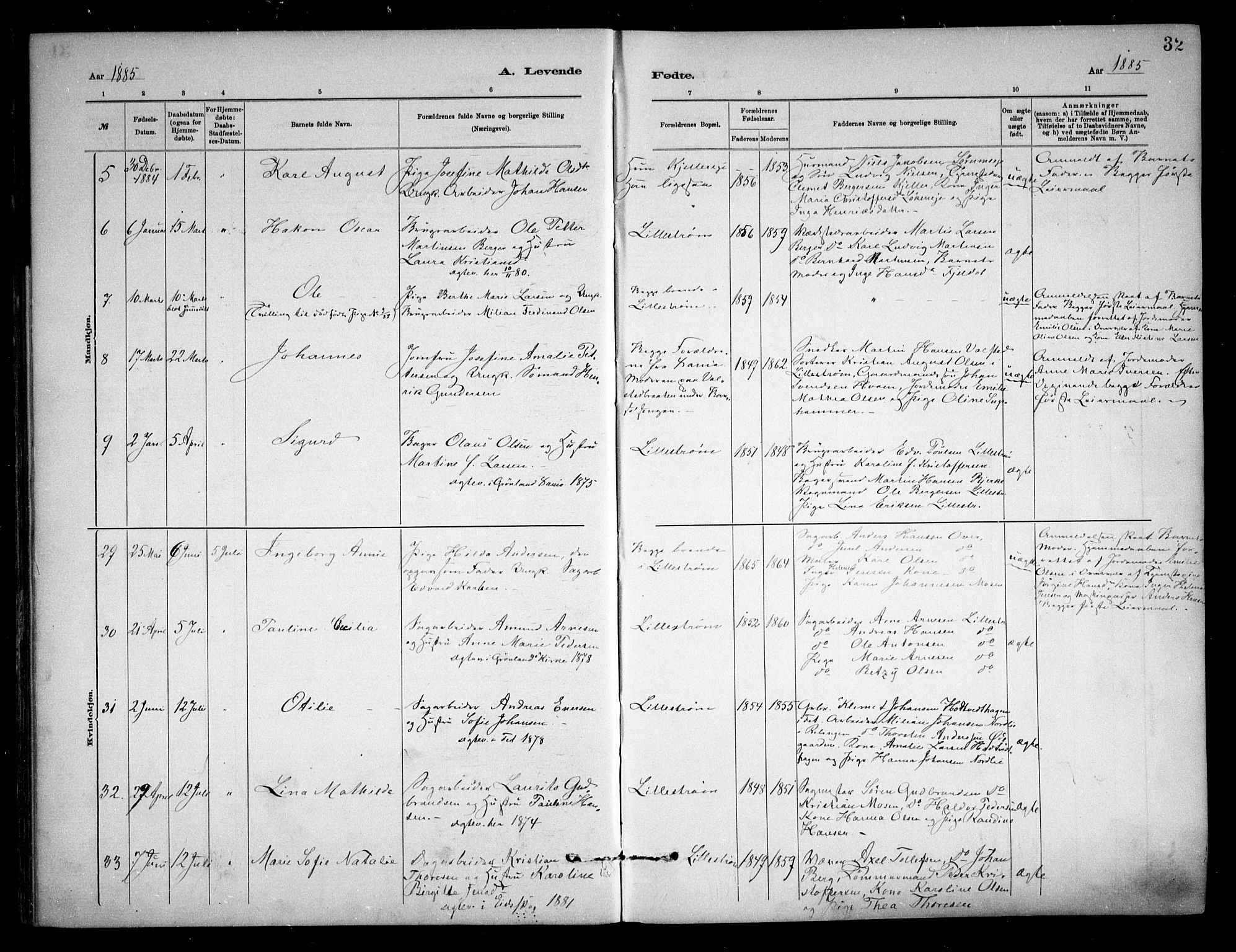 Skedsmo prestekontor Kirkebøker, SAO/A-10033a/F/Fa/L0013: Parish register (official) no. I 13, 1883-1891, p. 32