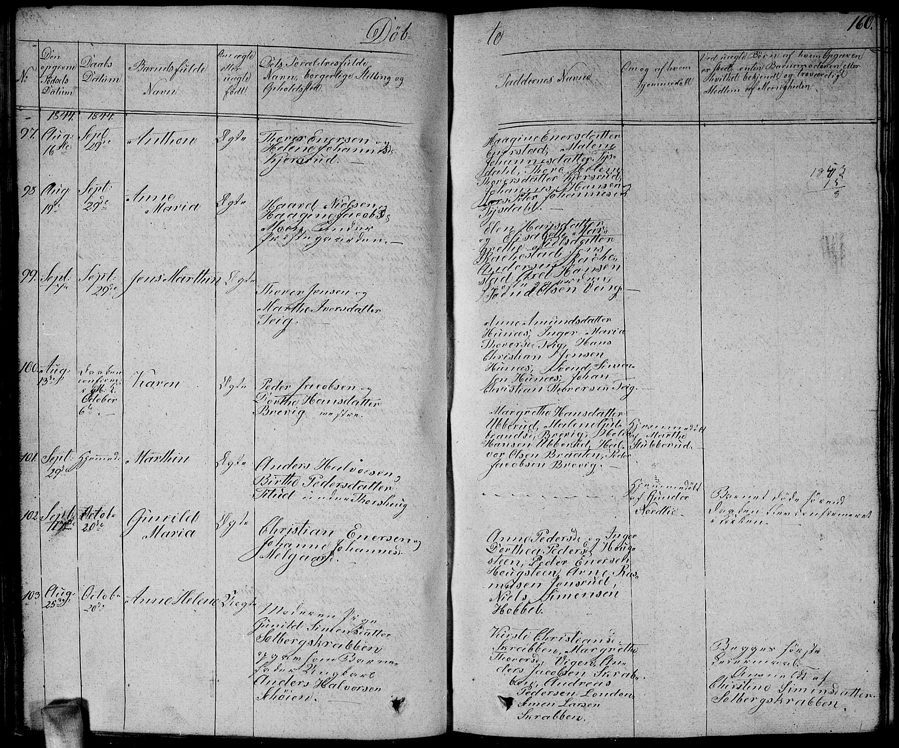 Enebakk prestekontor Kirkebøker, AV/SAO-A-10171c/G/Ga/L0003: Parish register (copy) no. I 3, 1833-1849, p. 160