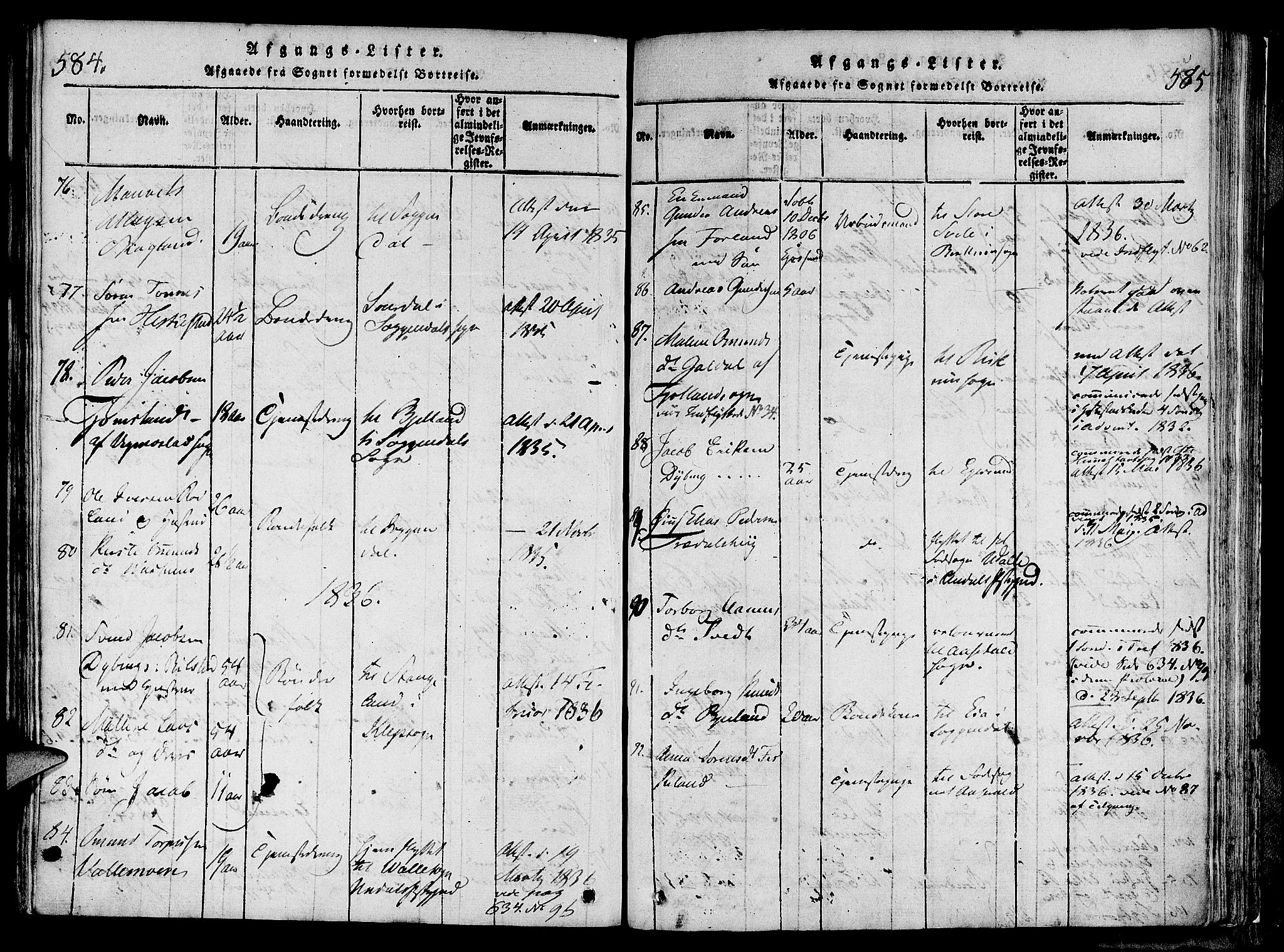 Lund sokneprestkontor, SAST/A-101809/S06/L0006: Parish register (official) no. A 6, 1816-1839, p. 584-585