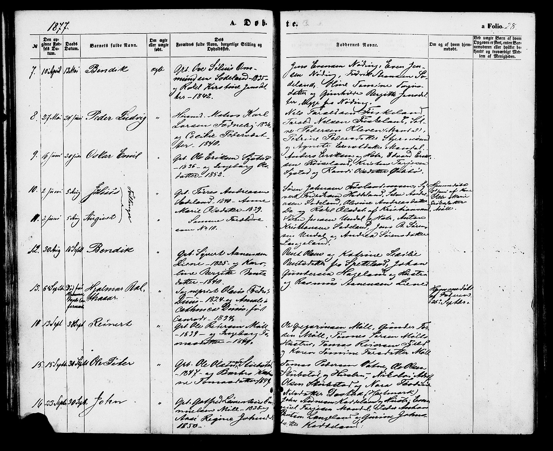 Holum sokneprestkontor, AV/SAK-1111-0022/F/Fa/Faa/L0006: Parish register (official) no. A 6, 1865-1883, p. 28