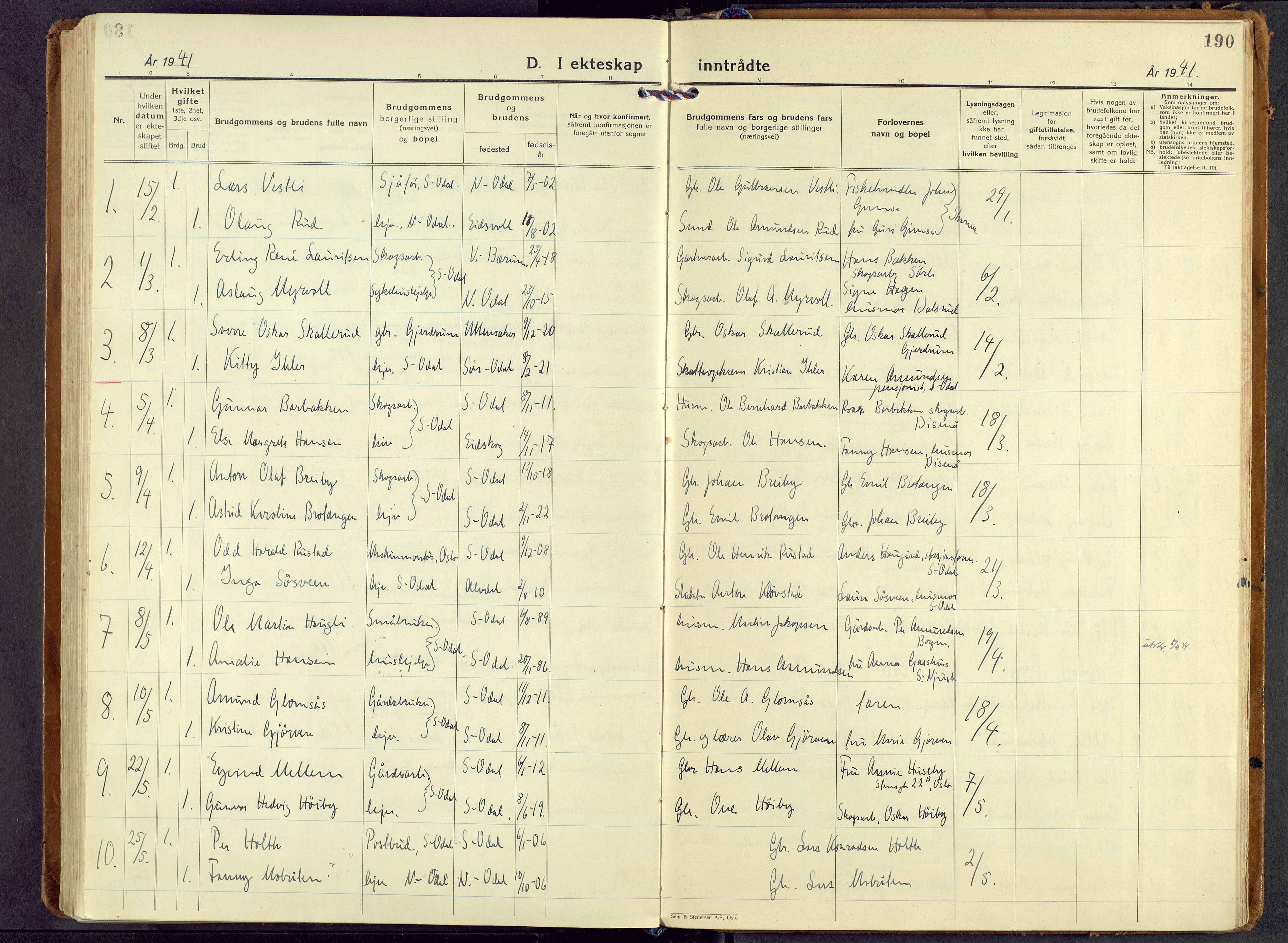 Sør-Odal prestekontor, AV/SAH-PREST-030/H/Ha/Haa/L0017: Parish register (official) no. 17, 1927-1980, p. 190