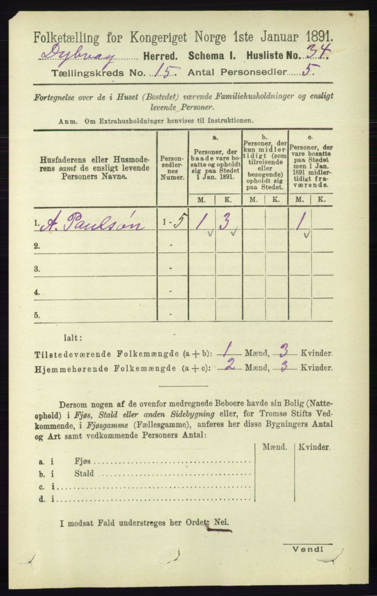 RA, 1891 census for 0915 Dypvåg, 1891, p. 6123