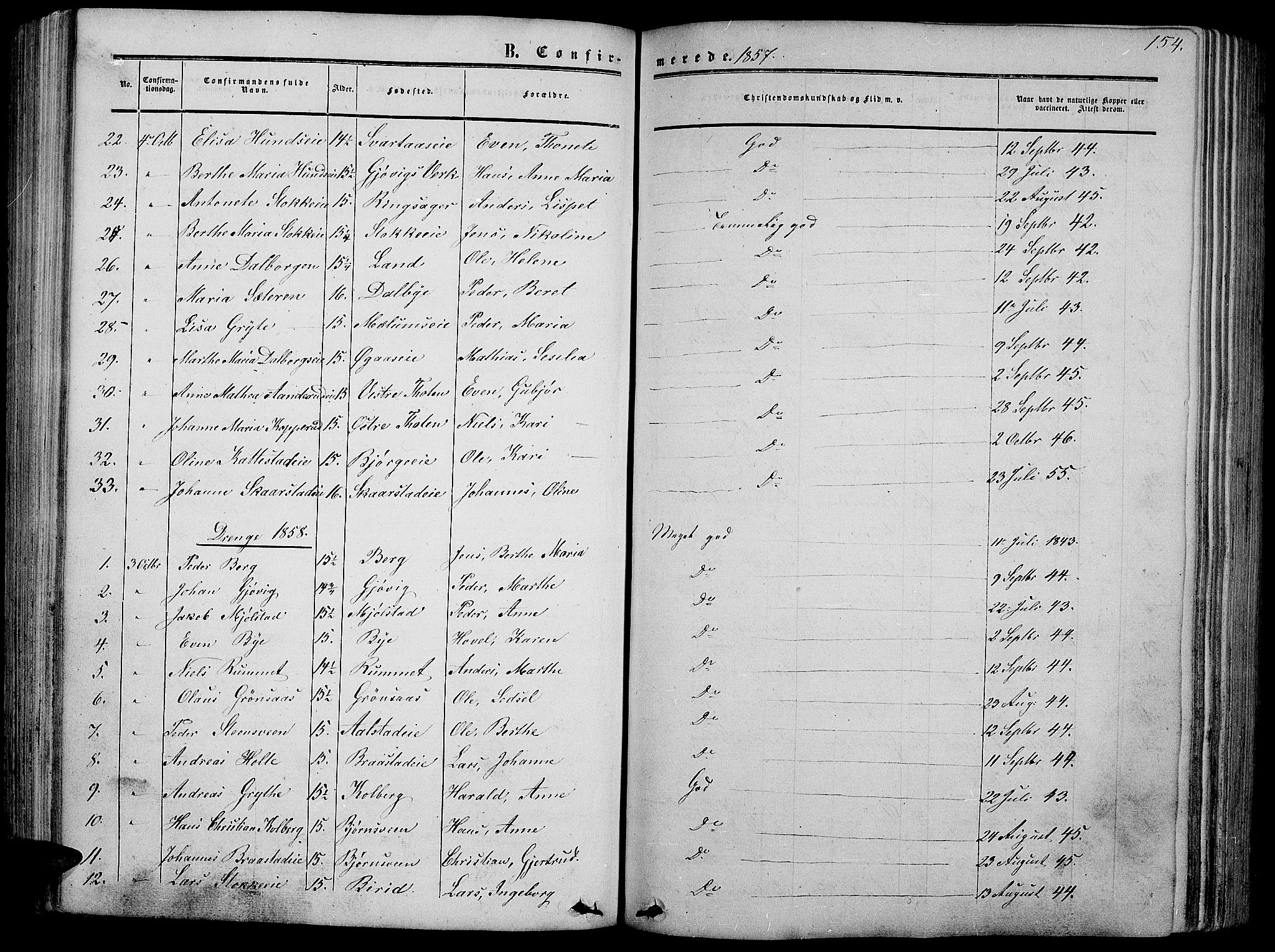 Vardal prestekontor, AV/SAH-PREST-100/H/Ha/Hab/L0005: Parish register (copy) no. 5, 1854-1868, p. 154