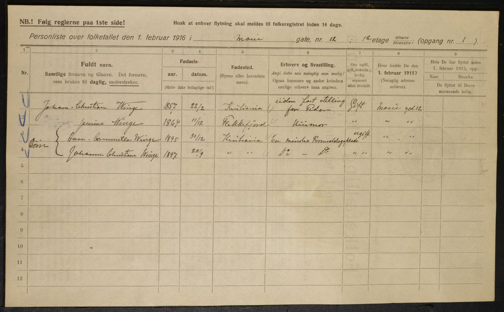 OBA, Municipal Census 1916 for Kristiania, 1916, p. 64357