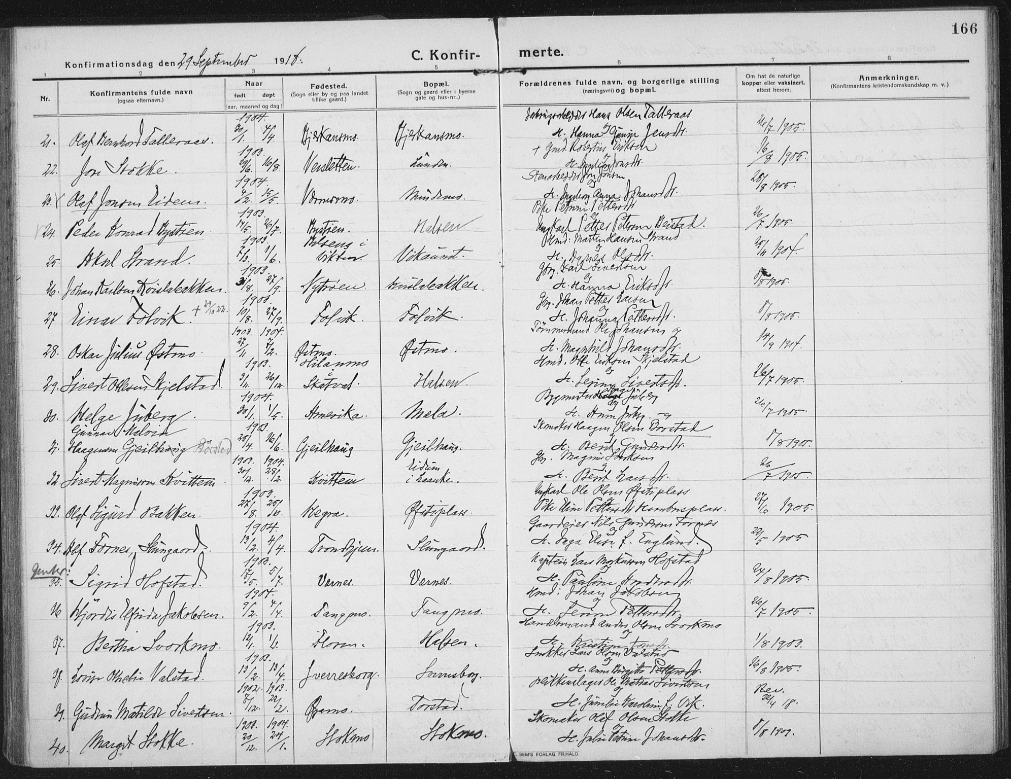 Ministerialprotokoller, klokkerbøker og fødselsregistre - Nord-Trøndelag, SAT/A-1458/709/L0083: Parish register (official) no. 709A23, 1916-1928, p. 166