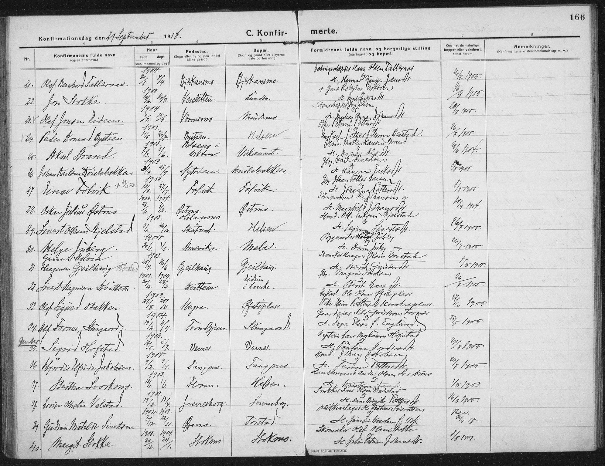 Ministerialprotokoller, klokkerbøker og fødselsregistre - Nord-Trøndelag, AV/SAT-A-1458/709/L0083: Parish register (official) no. 709A23, 1916-1928, p. 166