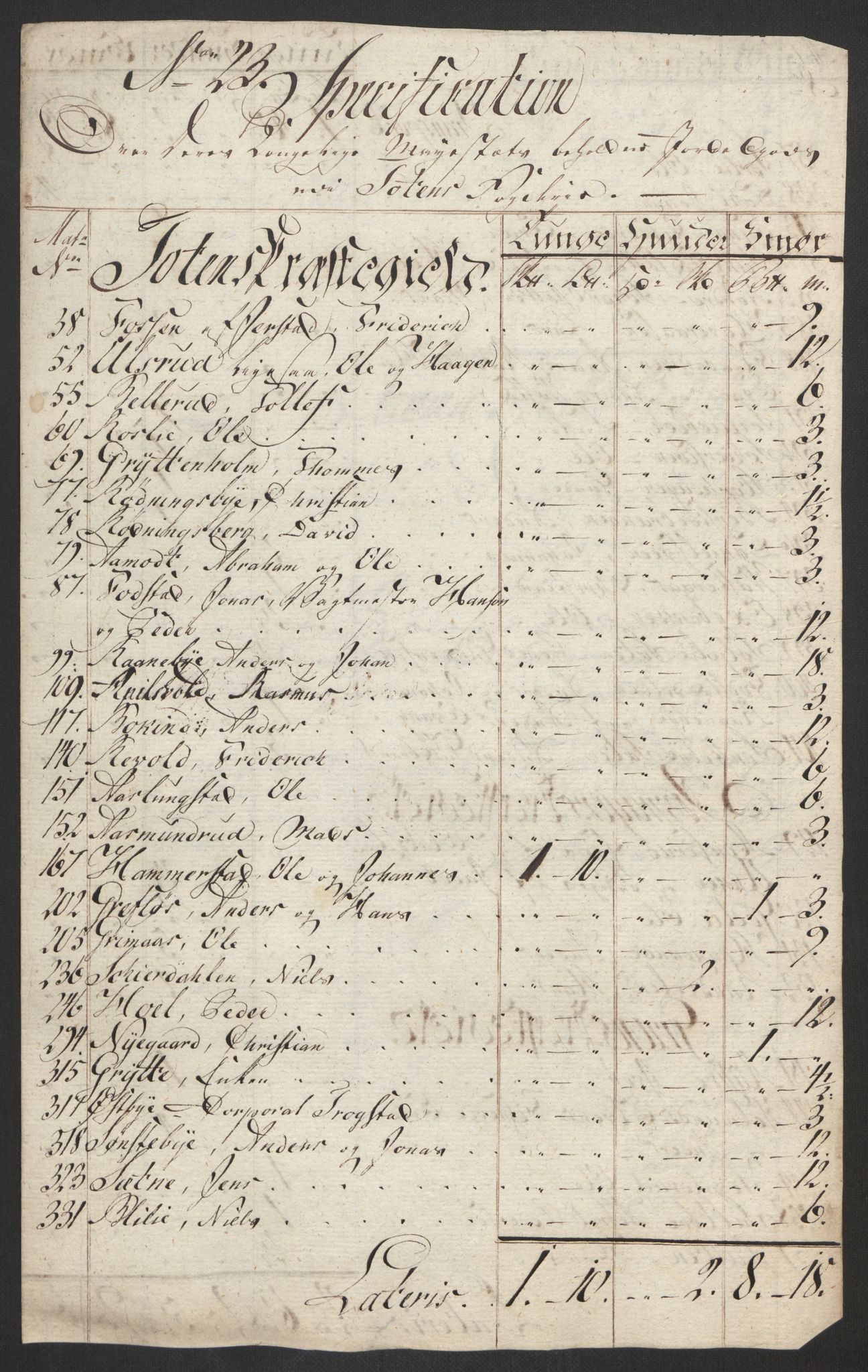 Rentekammeret inntil 1814, Reviderte regnskaper, Fogderegnskap, AV/RA-EA-4092/R19/L1369: Fogderegnskap Toten, Hadeland og Vardal, 1782, p. 110