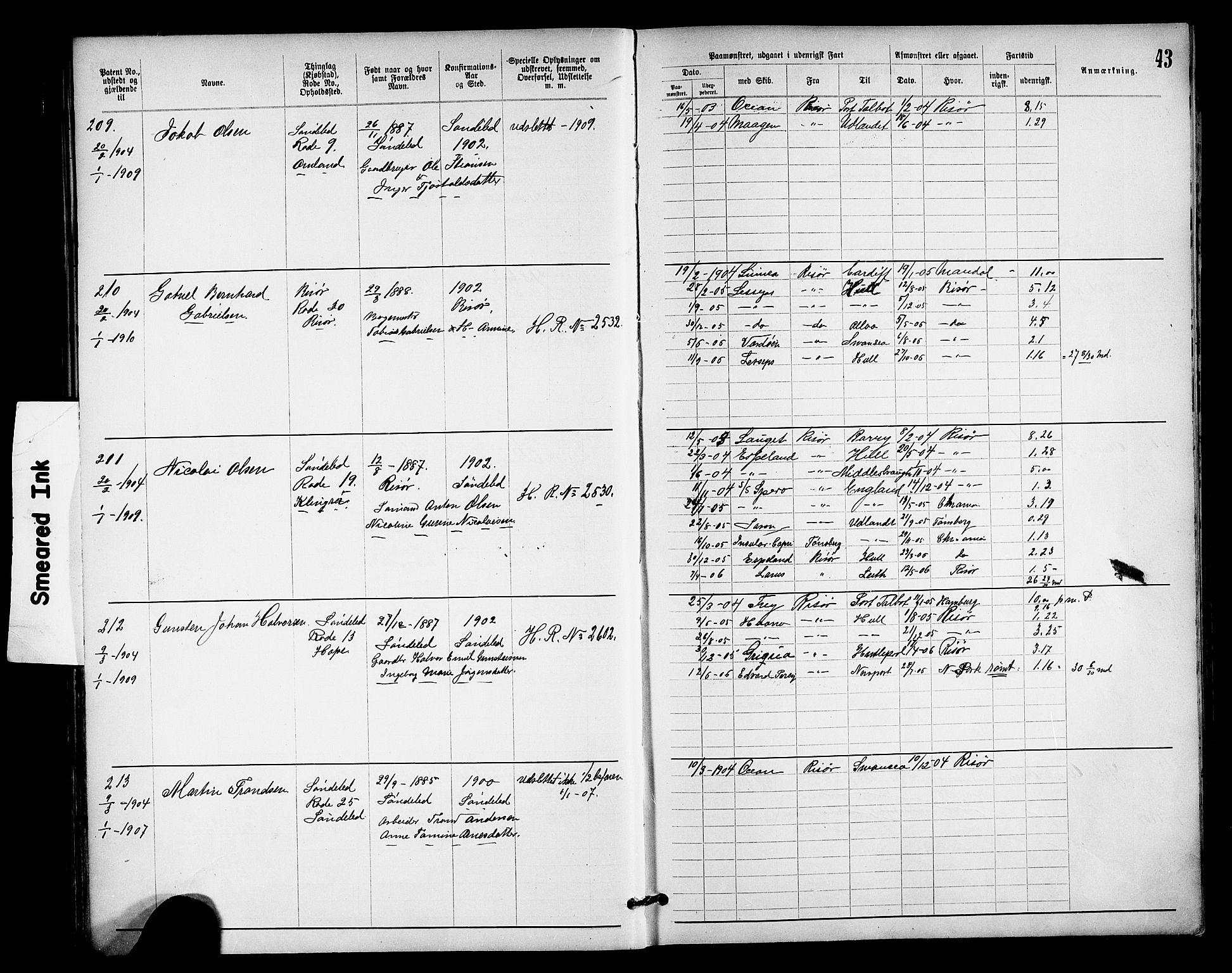 Risør mønstringskrets, AV/SAK-2031-0010/F/Fa/L0004: Annotasjonsrulle nr 1914-1915 og nr 1-477, T-8, 1899-1911, p. 45