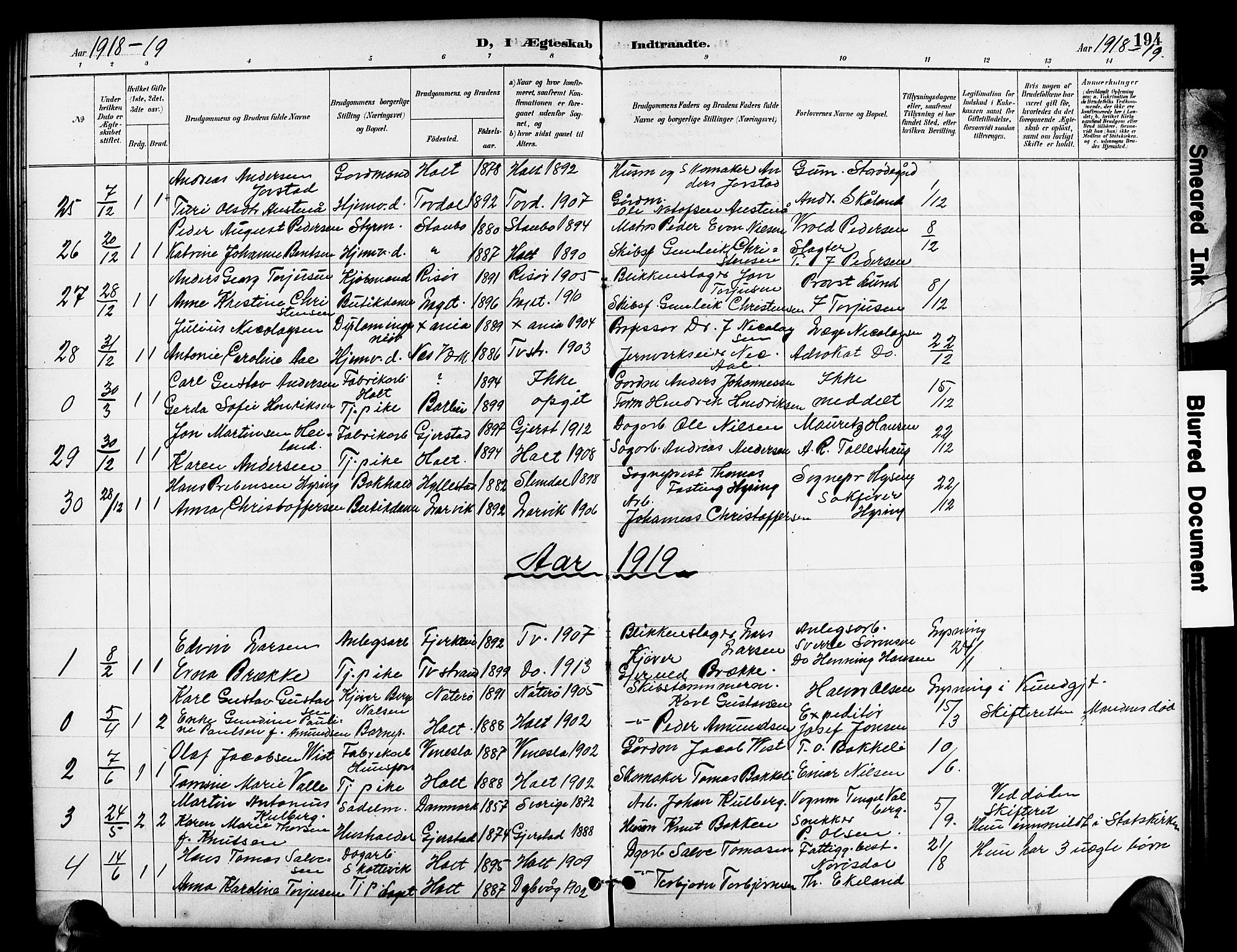 Holt sokneprestkontor, SAK/1111-0021/F/Fb/L0011: Parish register (copy) no. B 11, 1897-1921, p. 194
