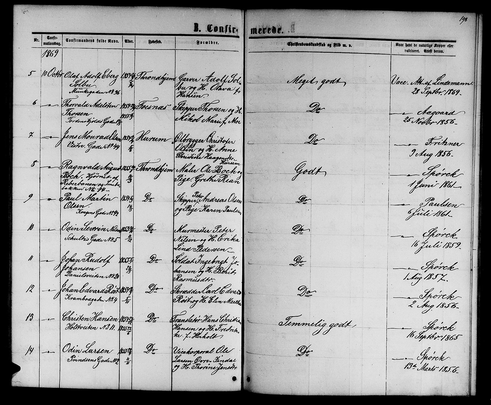 Ministerialprotokoller, klokkerbøker og fødselsregistre - Sør-Trøndelag, AV/SAT-A-1456/601/L0087: Parish register (copy) no. 601C05, 1864-1881, p. 198