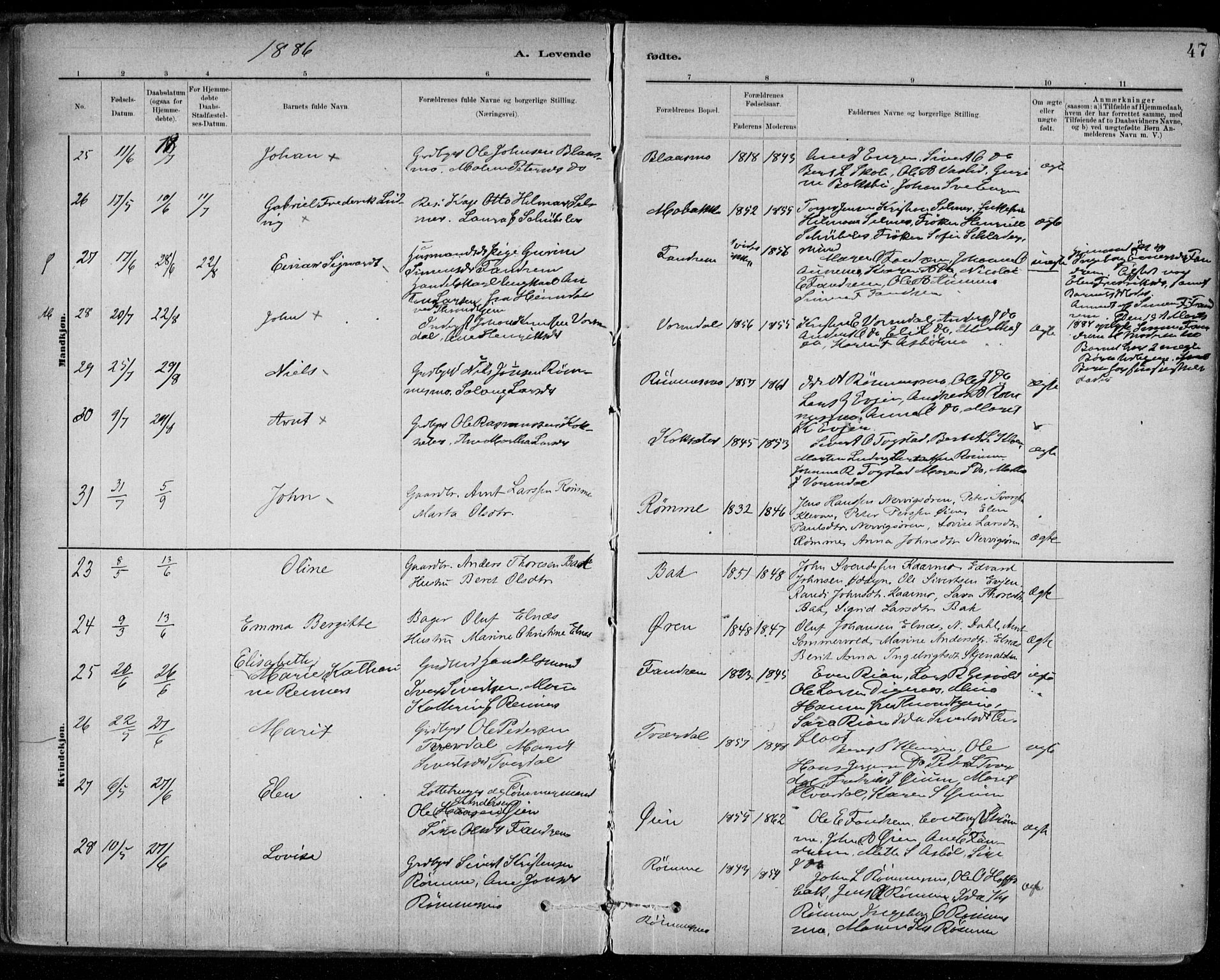 Ministerialprotokoller, klokkerbøker og fødselsregistre - Sør-Trøndelag, SAT/A-1456/668/L0809: Parish register (official) no. 668A09, 1881-1895, p. 47