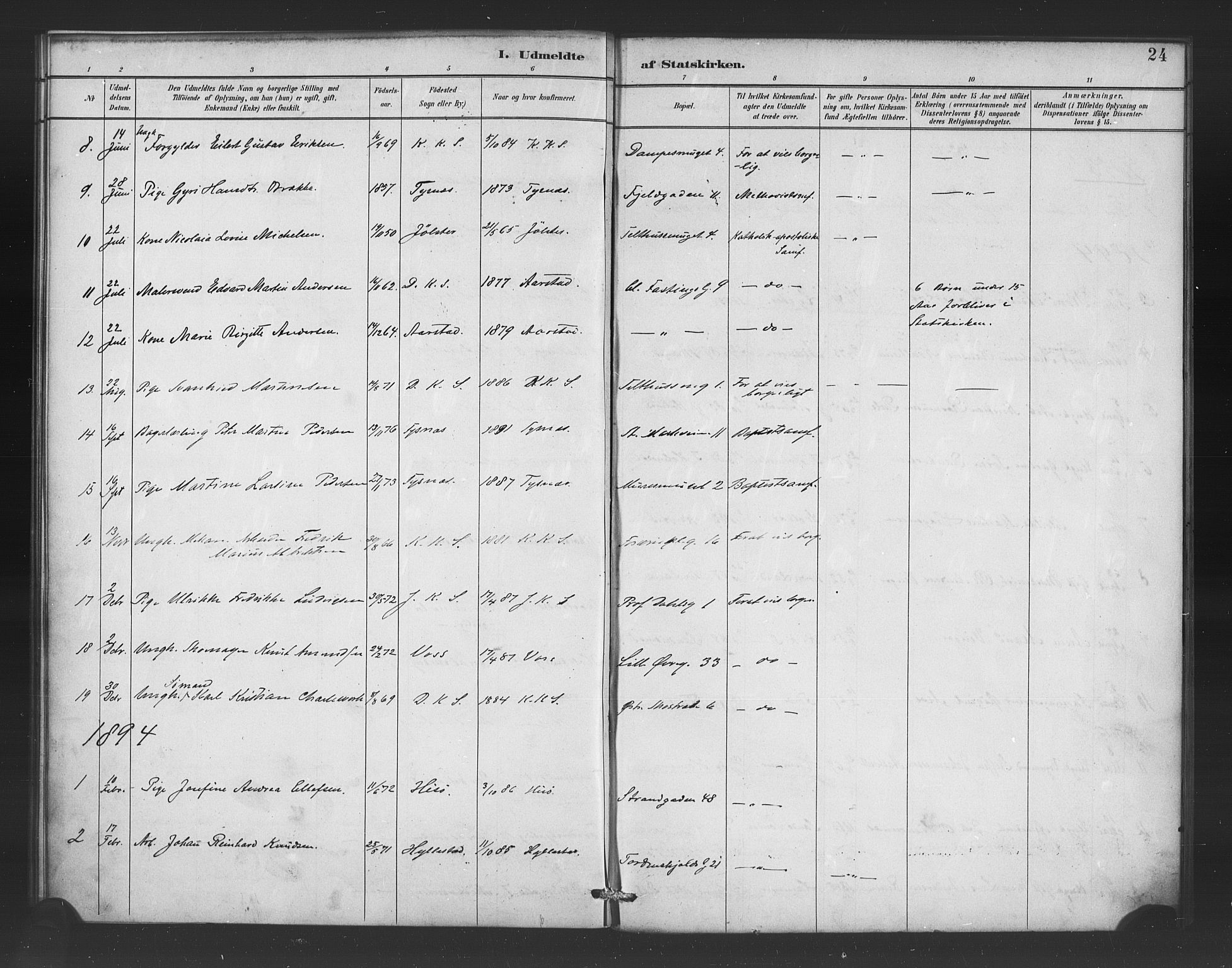 Korskirken sokneprestembete, SAB/A-76101/H/Haa/L0052: Parish register (official) no. G 2, 1887-1899, p. 24
