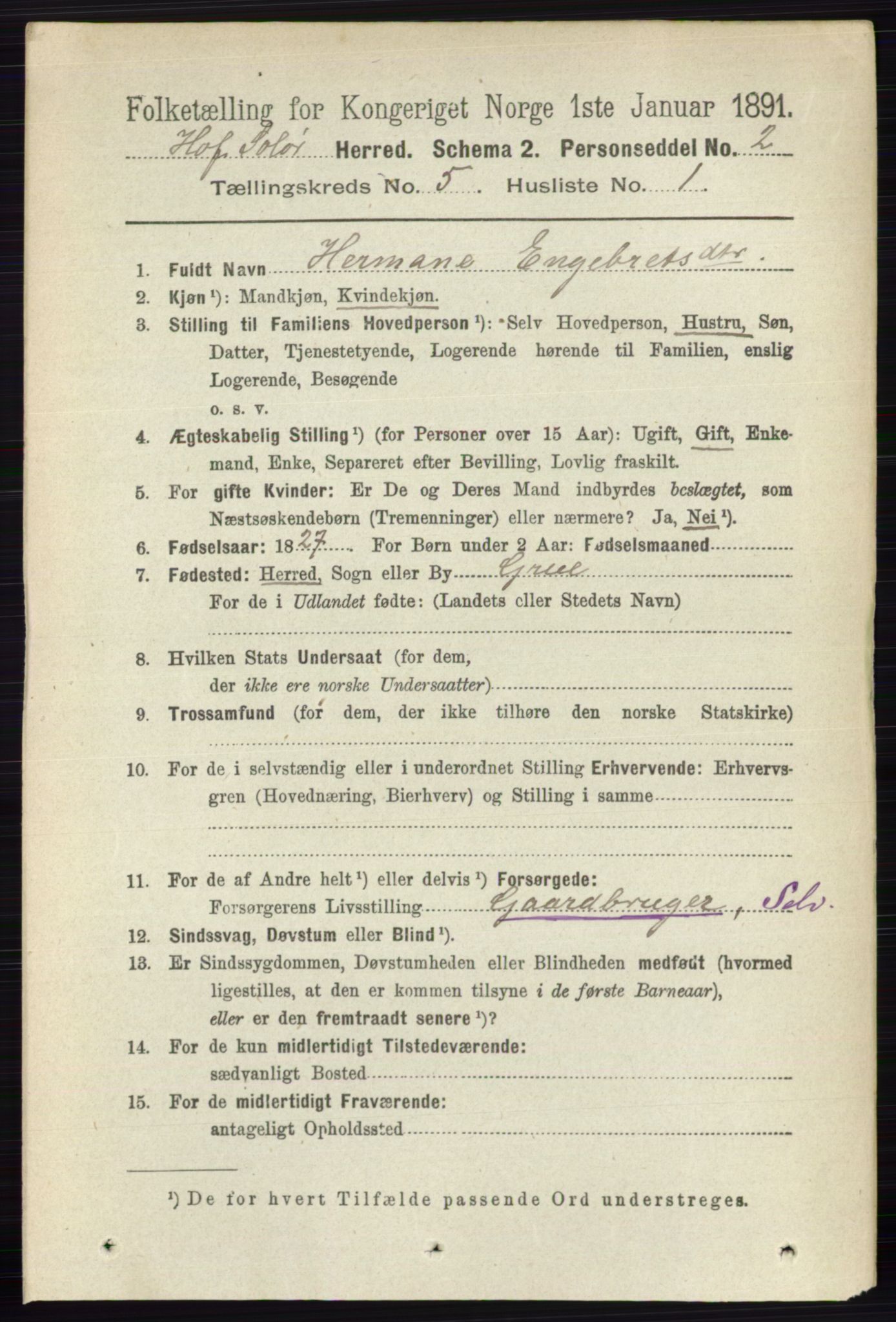 RA, 1891 census for 0424 Hof, 1891, p. 1882