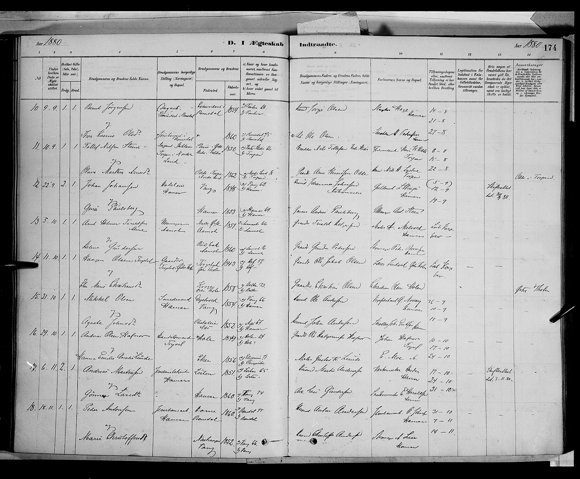 Vang prestekontor, Hedmark, AV/SAH-PREST-008/H/Ha/Haa/L0016: Parish register (official) no. 16, 1878-1889, p. 174