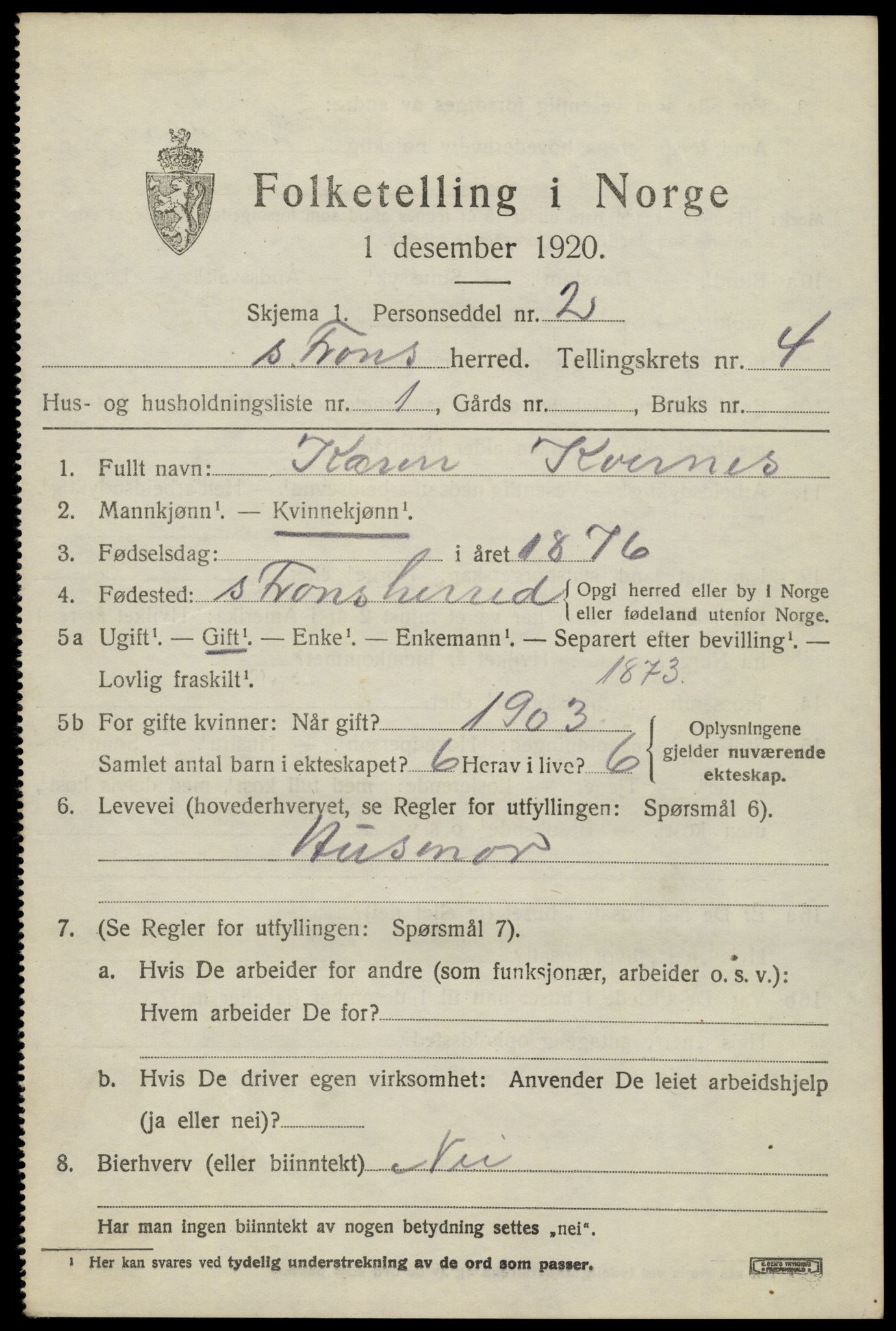 SAH, 1920 census for Sør-Fron, 1920, p. 4287