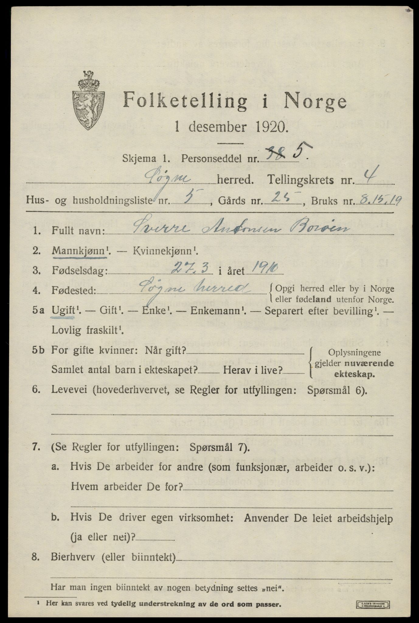 SAK, 1920 census for Søgne, 1920, p. 2067