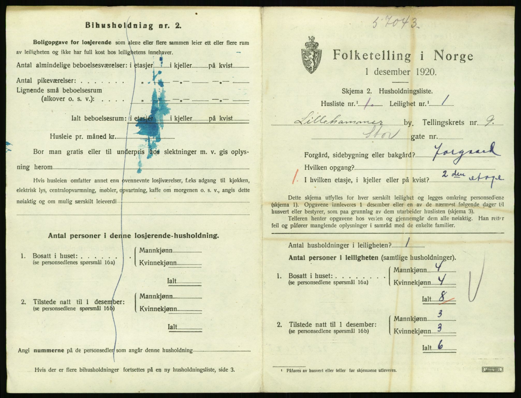 SAH, 1920 census for Lillehammer, 1920, p. 3052