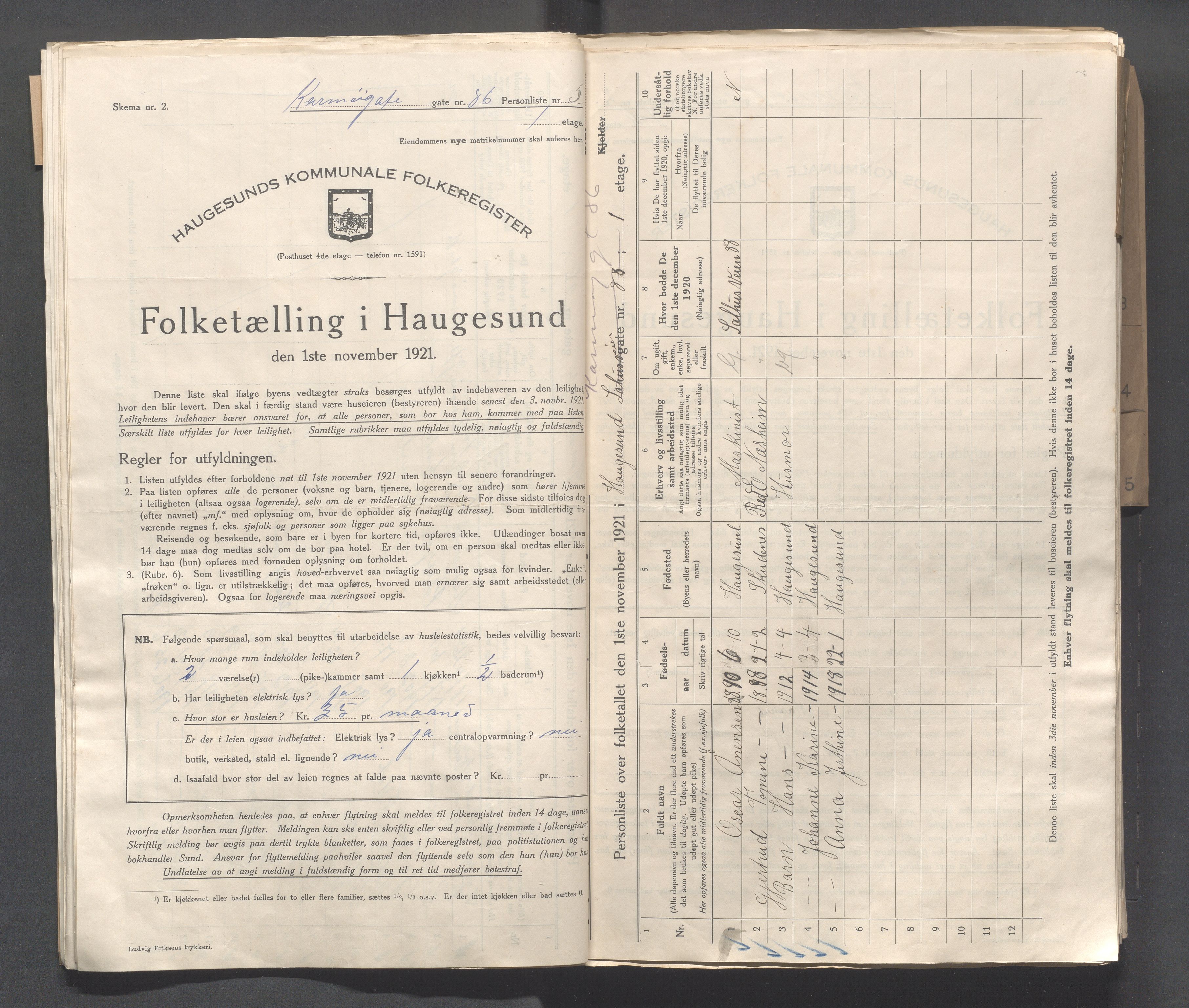 IKAR, Local census 1.11.1921 for Haugesund, 1921, p. 2651