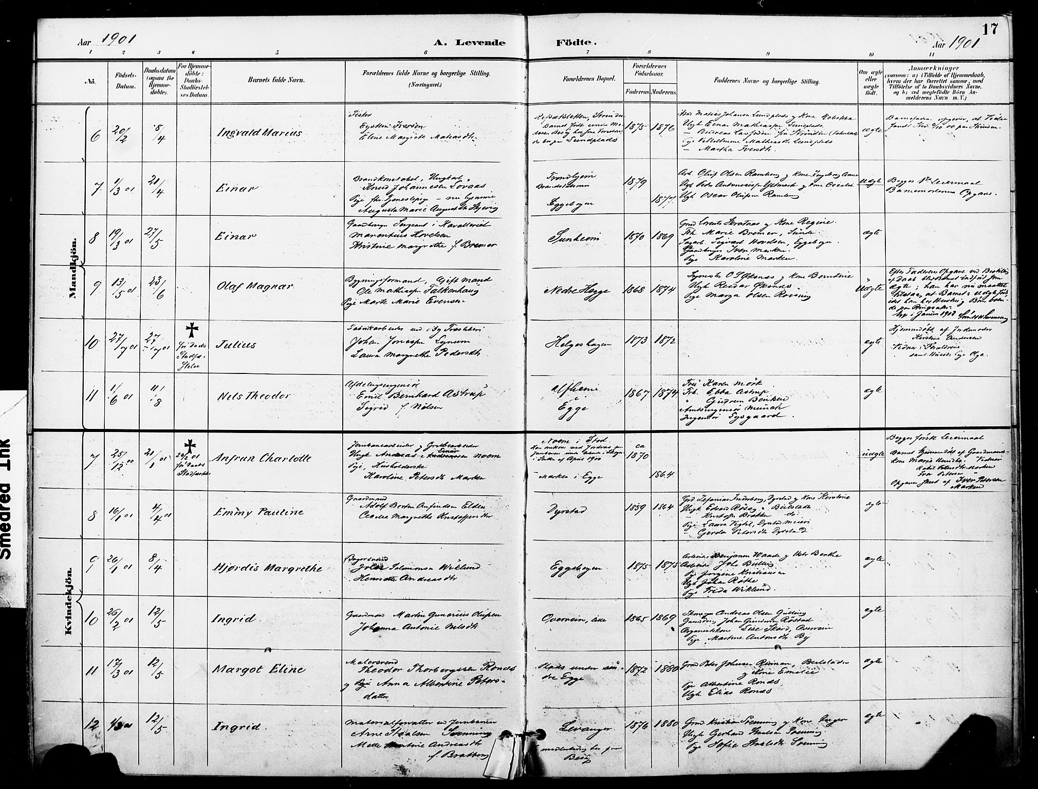 Ministerialprotokoller, klokkerbøker og fødselsregistre - Nord-Trøndelag, AV/SAT-A-1458/740/L0379: Parish register (official) no. 740A02, 1895-1907, p. 17