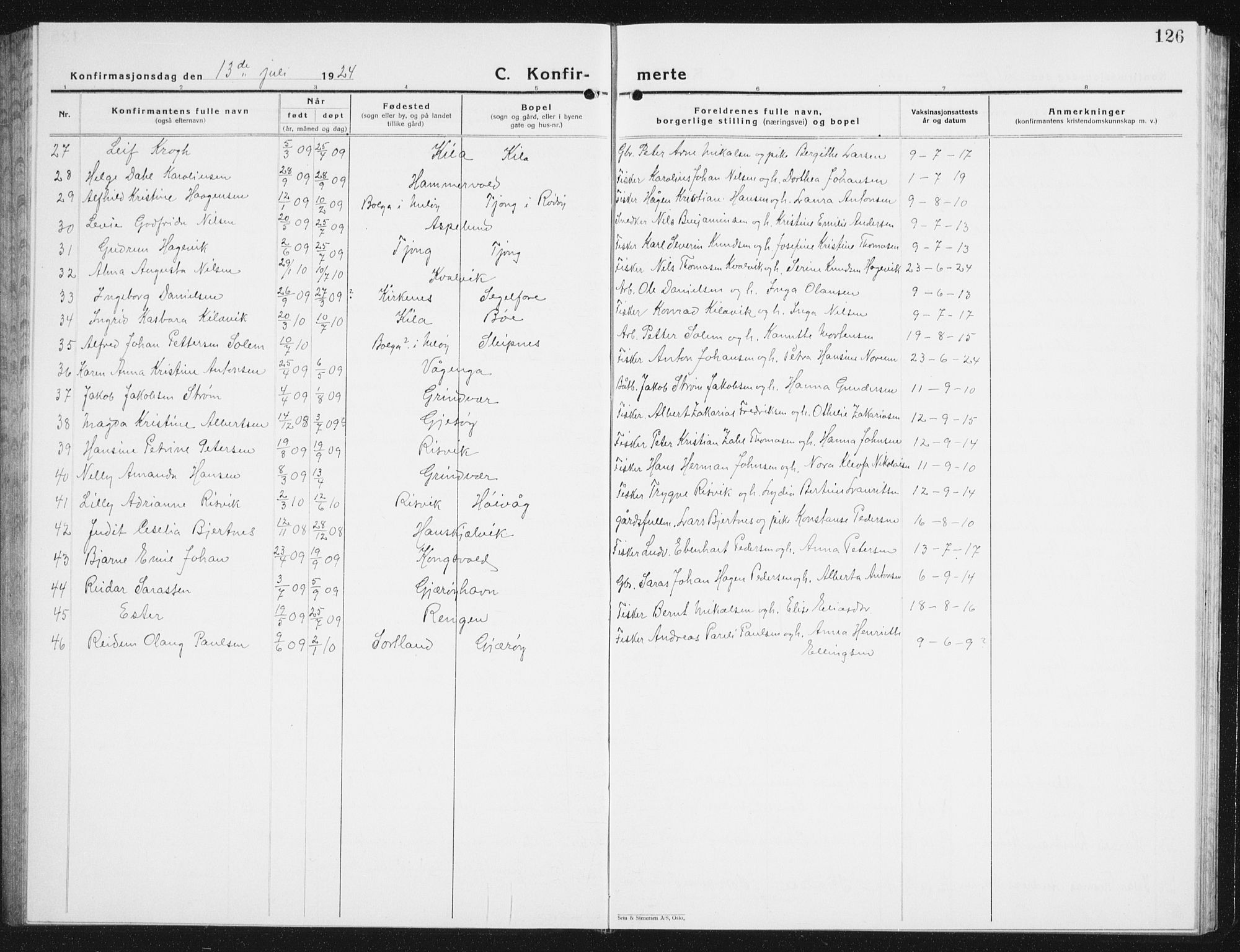 Ministerialprotokoller, klokkerbøker og fødselsregistre - Nordland, SAT/A-1459/841/L0622: Parish register (copy) no. 841C06, 1924-1942, p. 126