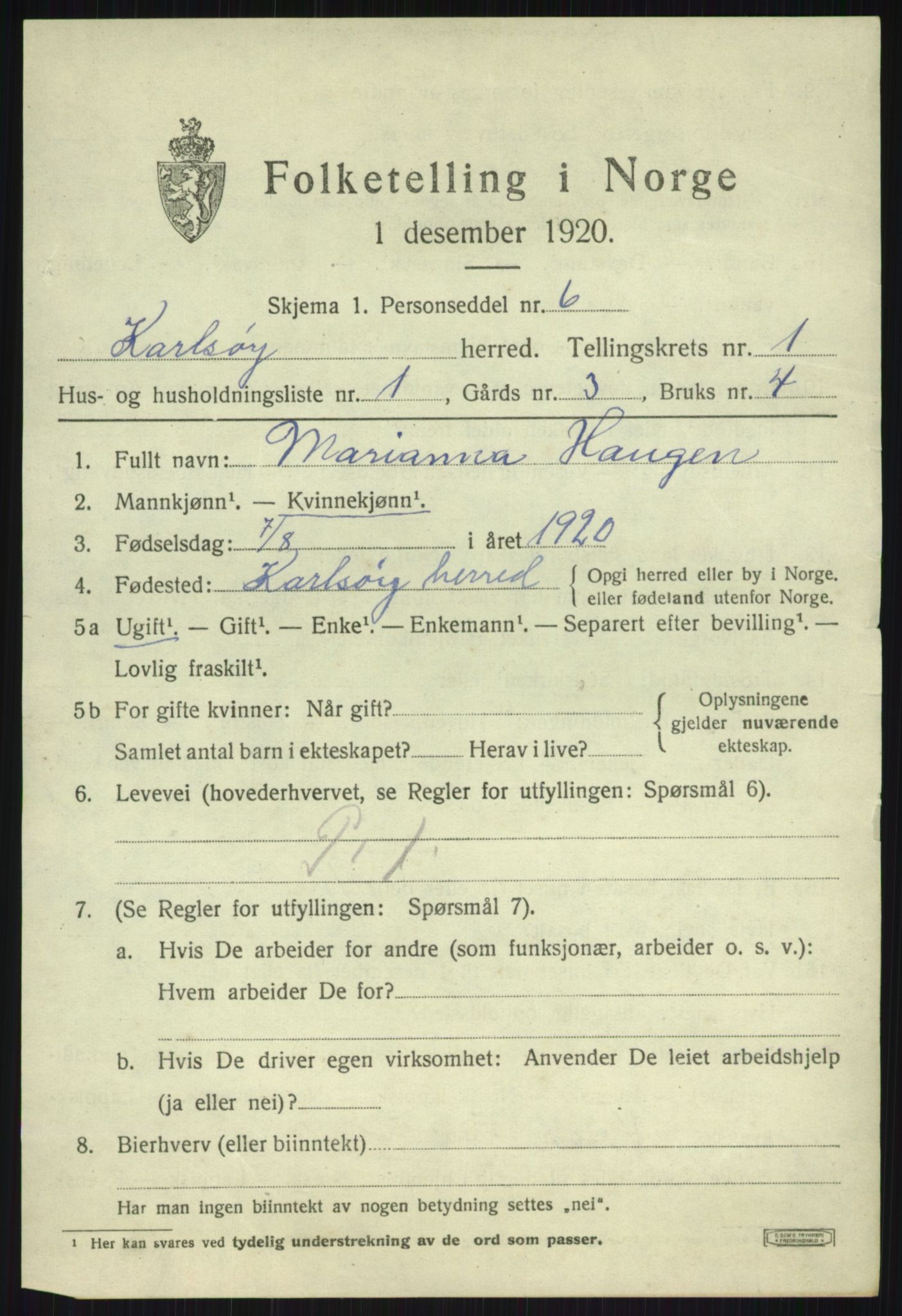 SATØ, 1920 census for Karlsøy, 1920, p. 758